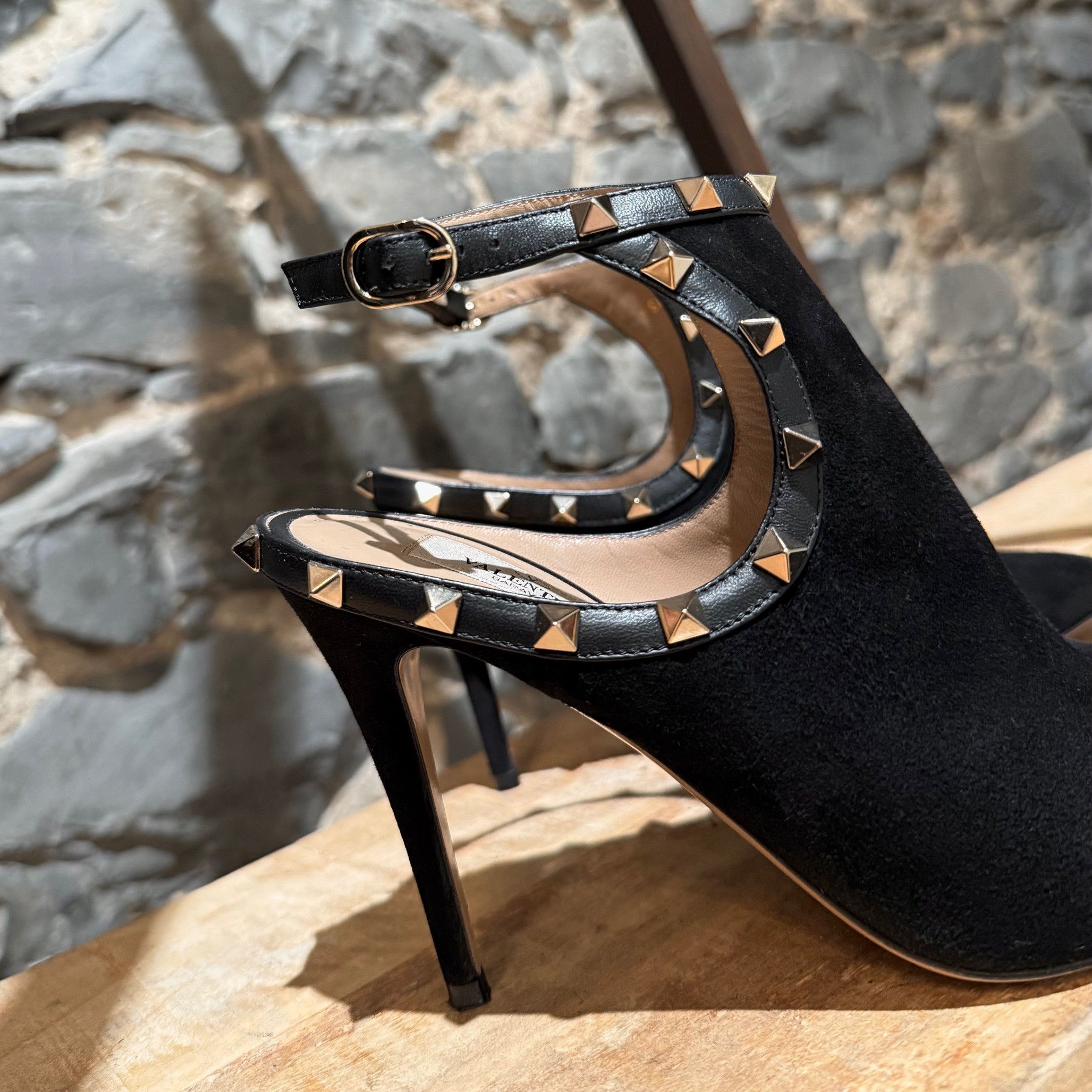 Valentino Valentino Black Suede Rockstud Accent Open Heel Booties Size US 7 / IT 37 - 2 Thumbnail