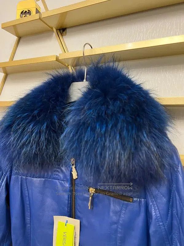 Versace Versace Blue Leather Women's Jacket with Fur Collar . Size XS / US 0-2 / IT 36-38 - 2 Thumbnail