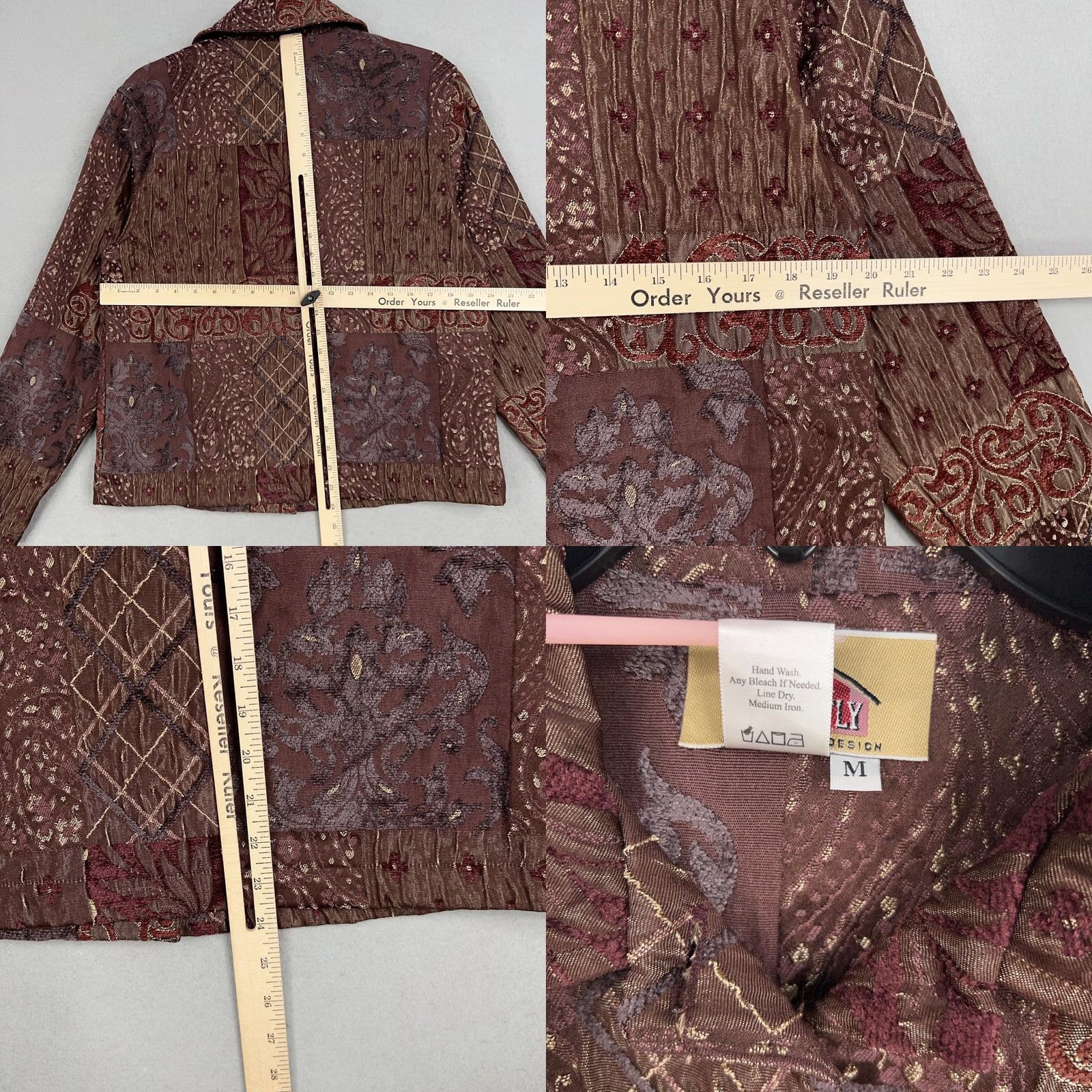 Vintage Barn Fly Jacket Womens Medium Maroon Gold Patchwork Tapestry Boho Western Ranch Size M / US 6-8 / IT 42-44 - 8 Thumbnail