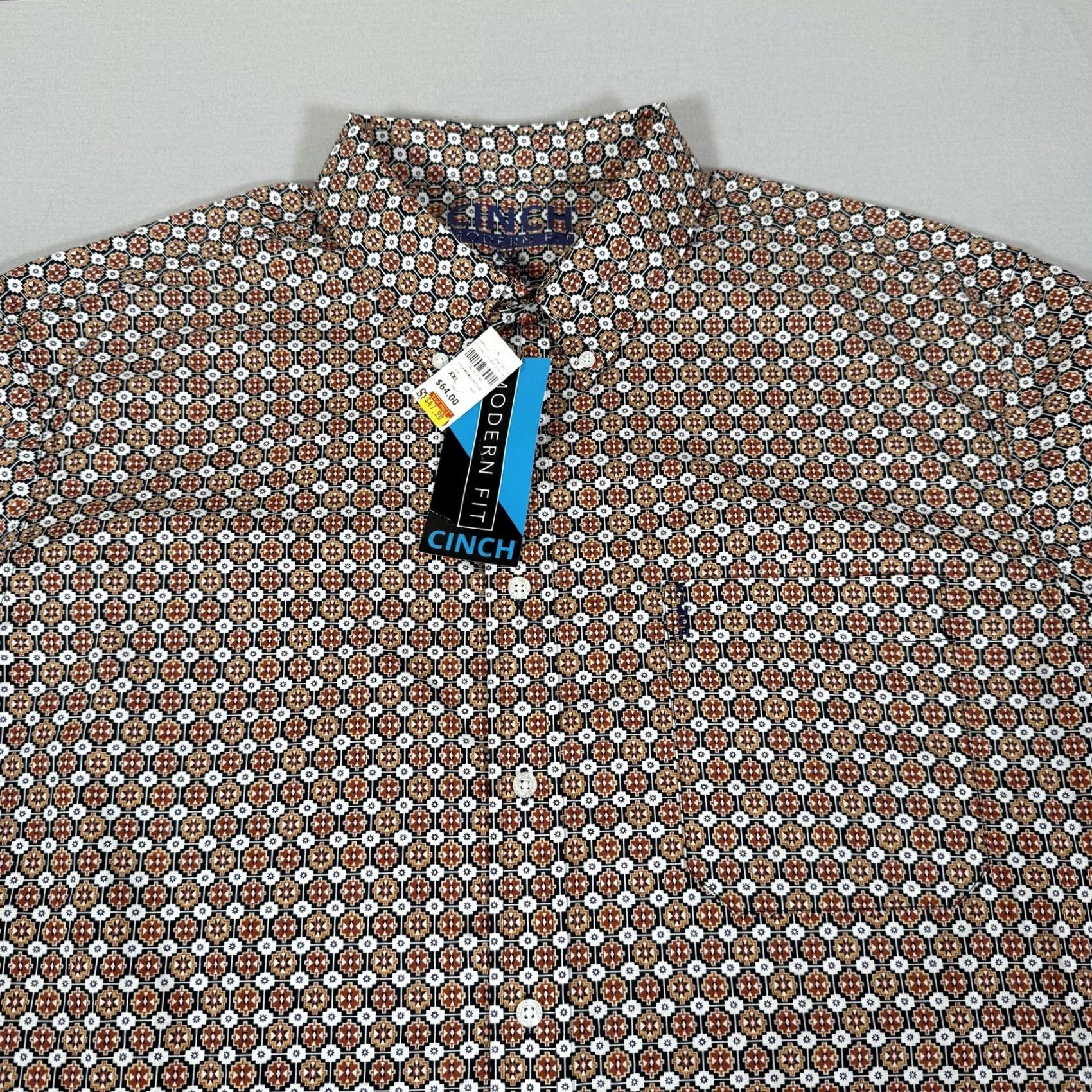 Vintage Cinch Mens 2XL White Red Button Up Western Cowboy Modern Fit Work New Shirt Geometric Cotton Woven Long Sleeve Button-Front Pocket Casual Size US XXL / EU 58 / 5 - 2 Thumbnail