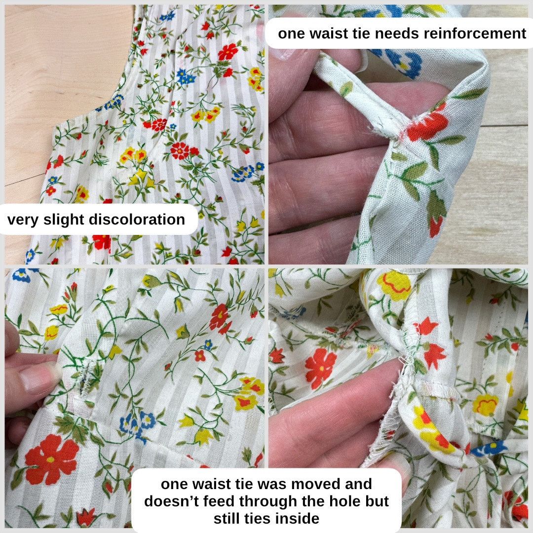 Vintage Vintage 1970s White Floral Sleeveless Cotton Wrap Dress Size M / US 6-8 / IT 42-44 - 4 Thumbnail