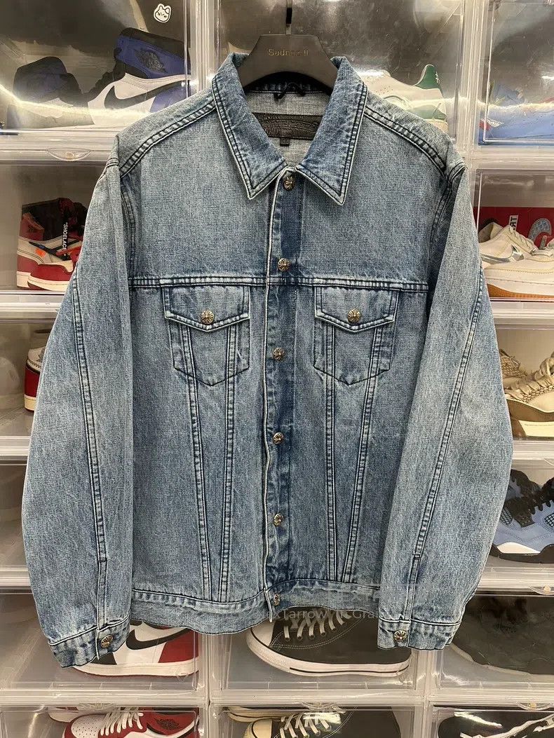 CHROME HEARTS Size XL Washed light blue denim jacket