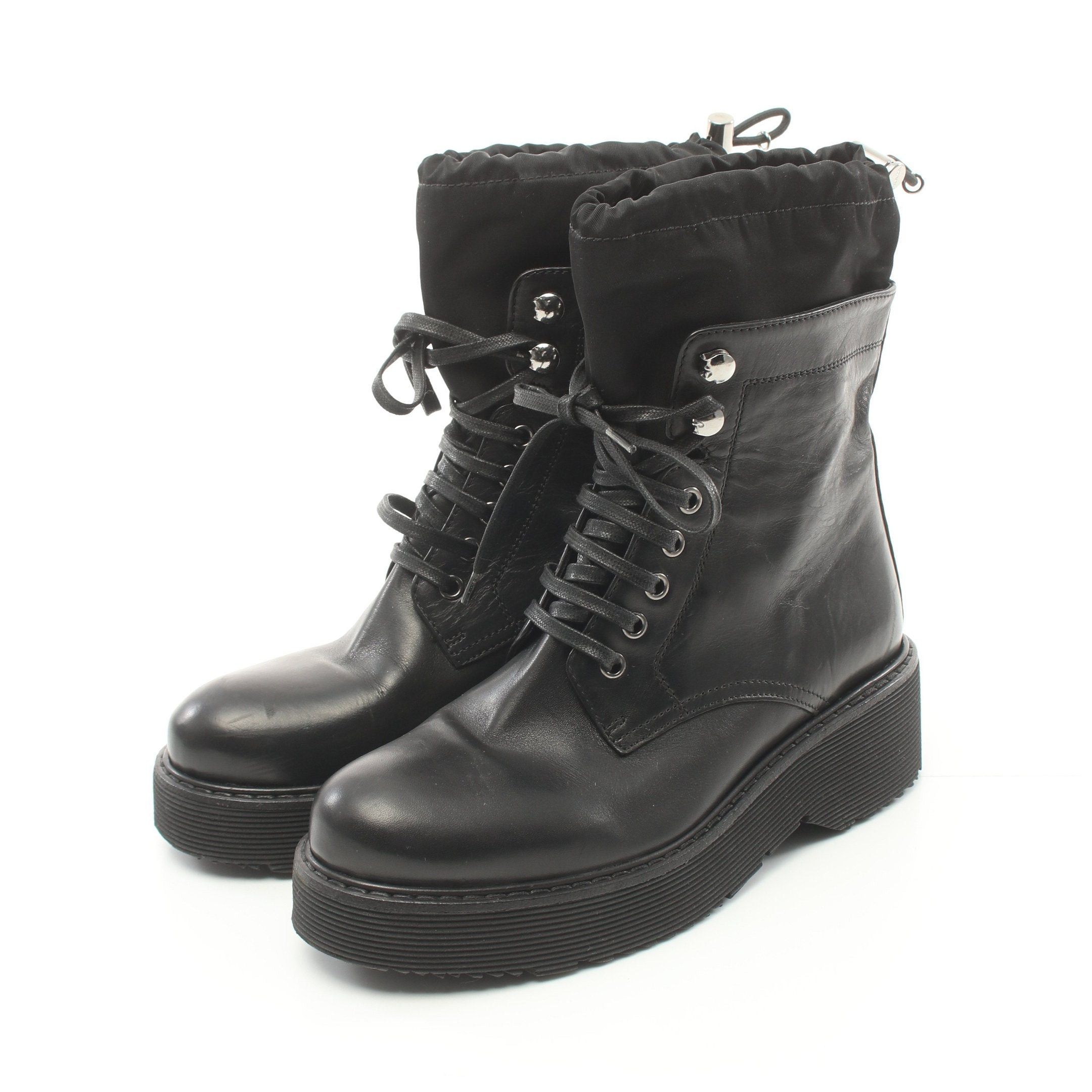 Lace Up Boots Leather Nylon Black