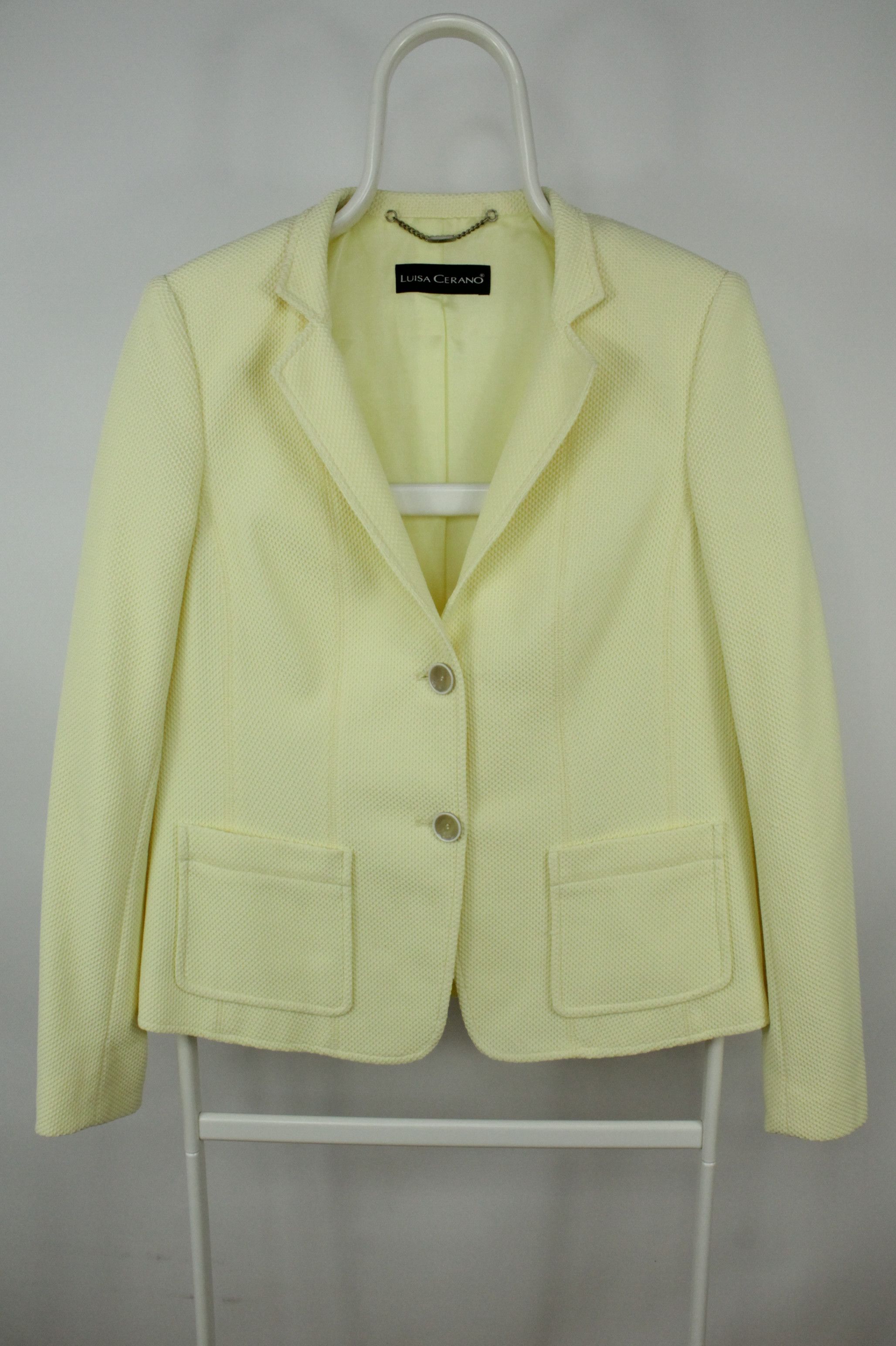 Designer × Luisa Cerano Luisa Cerano Waffle Knit Yellow Cotton Blend Blazer Jacket Size L / US 10 / IT 46 - 2 Thumbnail