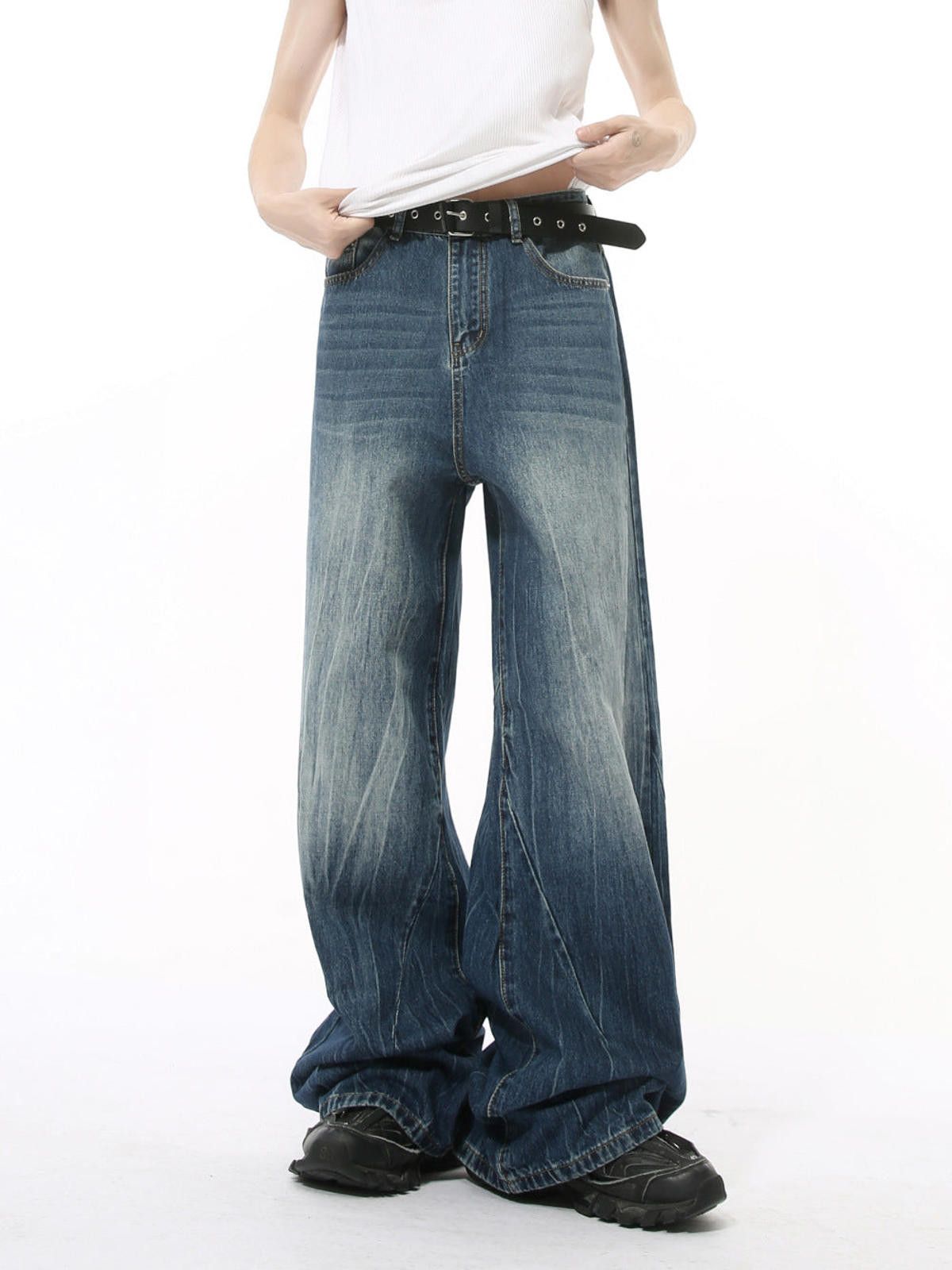 Vintage Whiskered Washed Wide Leg Jeans, Baggy Denim Pants Size US 30 / EU 46 - 4 Thumbnail