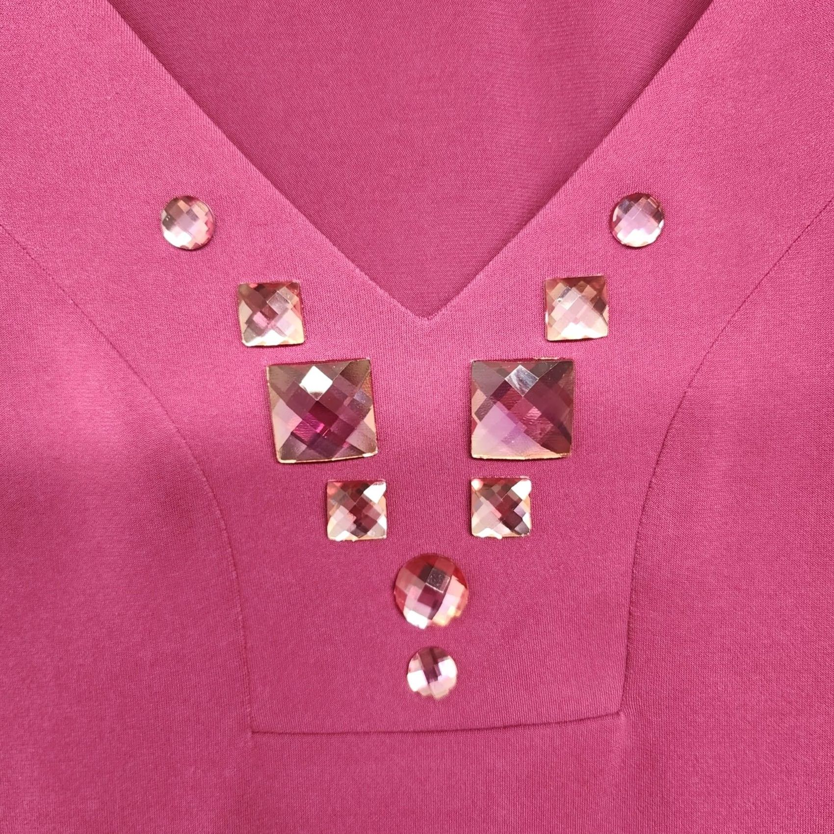 Vintage Susan Graver Top Womens Medium Purple Rhinestone V Neck Blouse Size M / US 6-8 / IT 42-44 - 3 Thumbnail