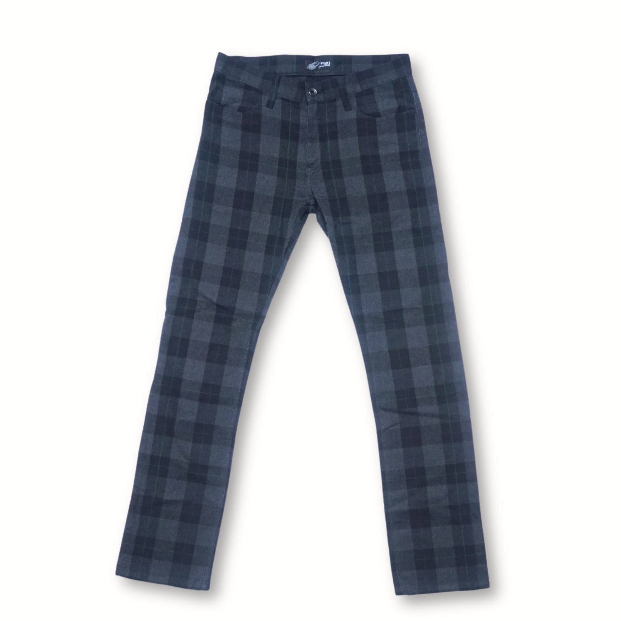 image of Beams Plus Beams Low Rise Plaid Check Pants in Black Grey, Men's (Size 28)