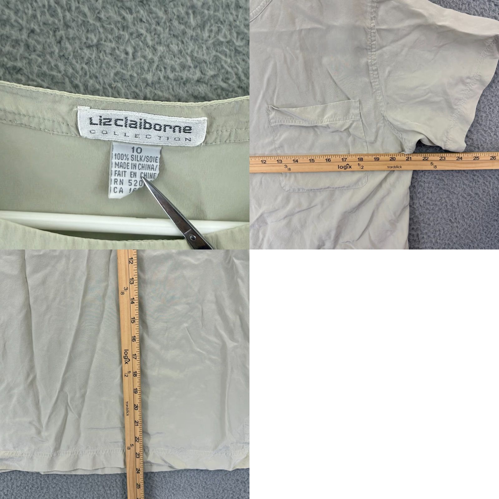 Liz Claiborne Liz Claiborne Shirt Women 10 Blouse Silk Short Sleeve Pocket Casual Career Light Satin Ivory Pockets Bows Vintage No Size L / US 10 / IT 46 - 8 Thumbnail