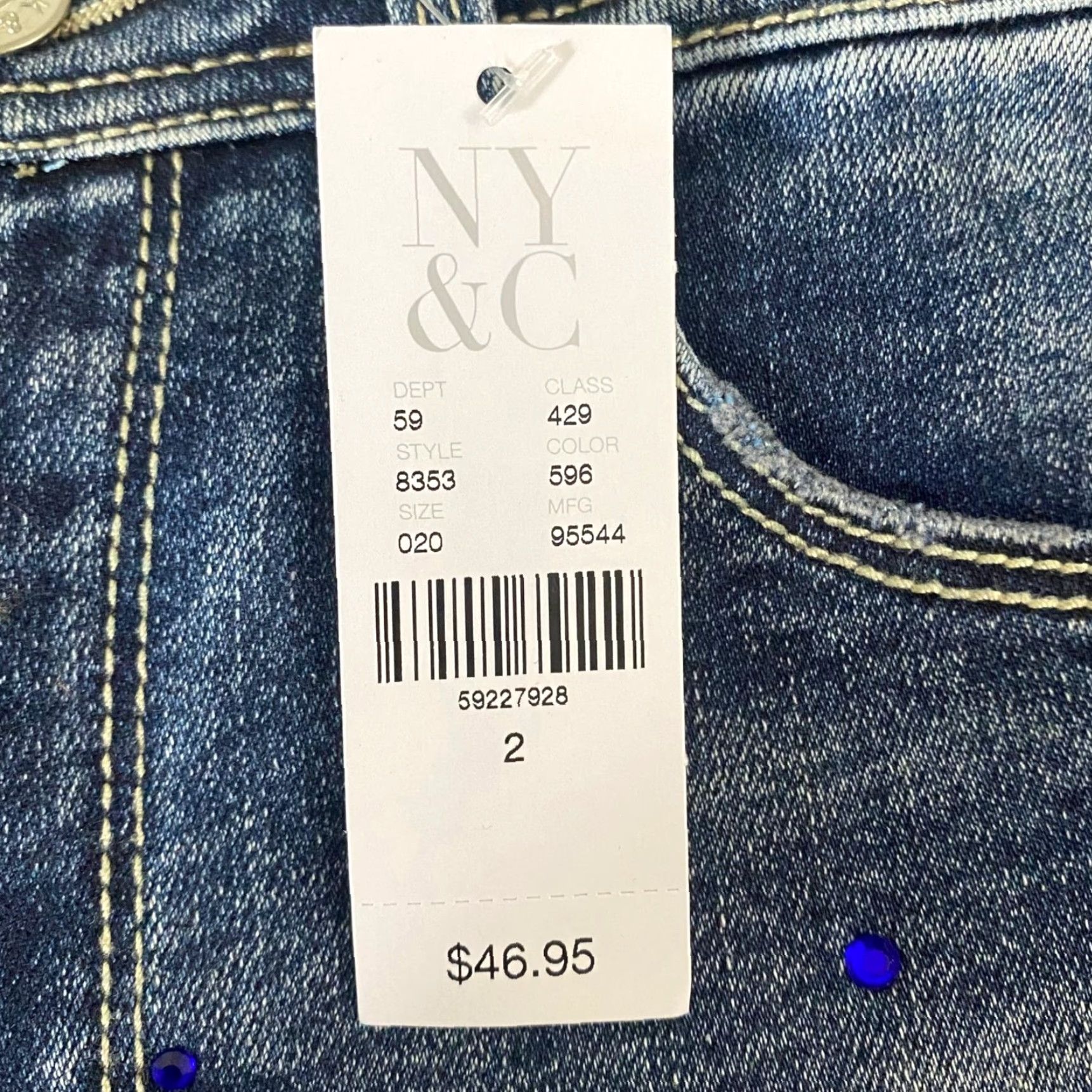 Vintage VINTAGE New York & Co. Lexi Women's Denim Shorts High-Waisted 2 Blue Rhinestone Cut-Off 5-Inch Pockets Size 26" / US 2 / IT 38 - 8 Thumbnail