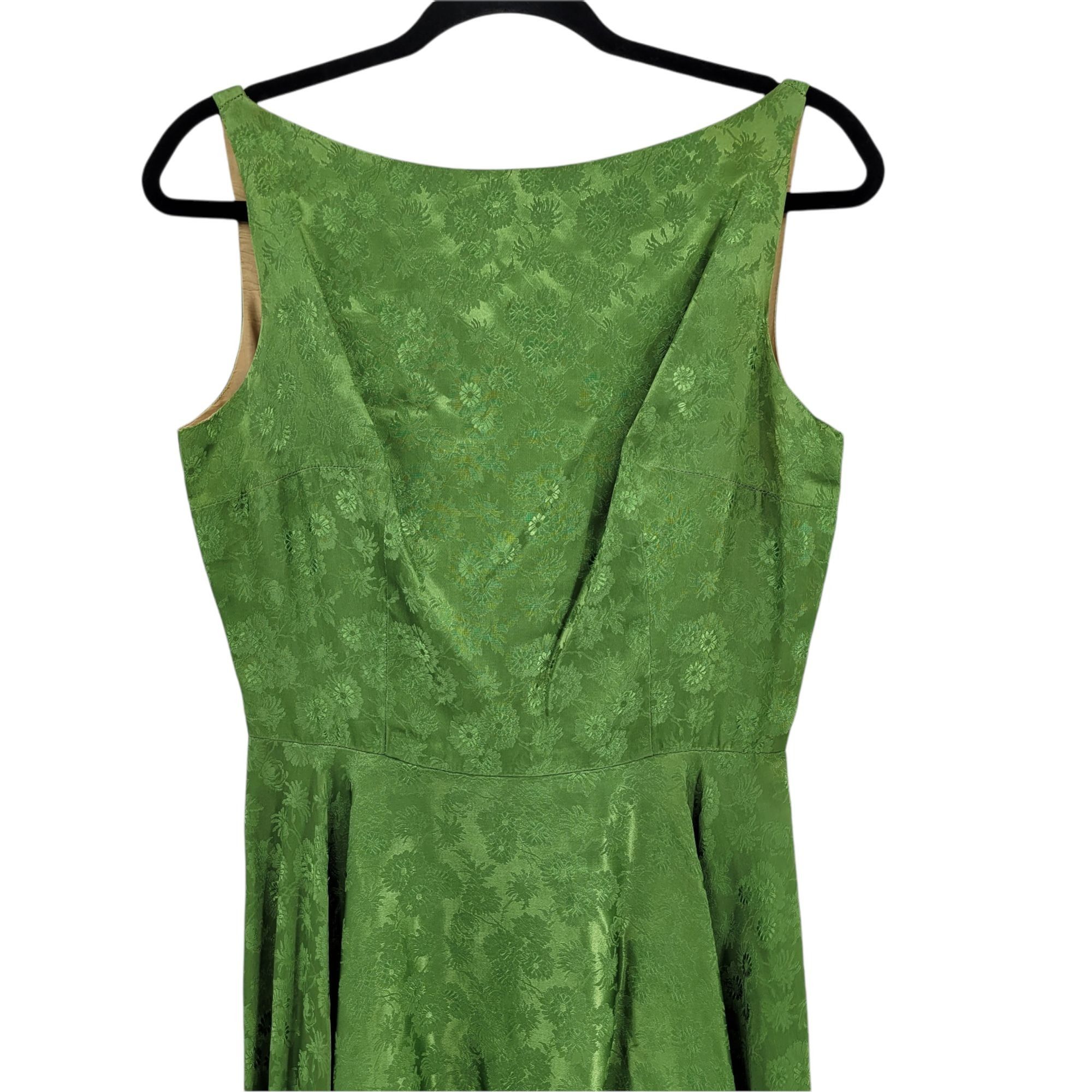 Vintage 50's Jay Herbert Midi Dress Sz S Avocado Brocade Boat Neck O Size S / US 4 / IT 40 - 5 Thumbnail