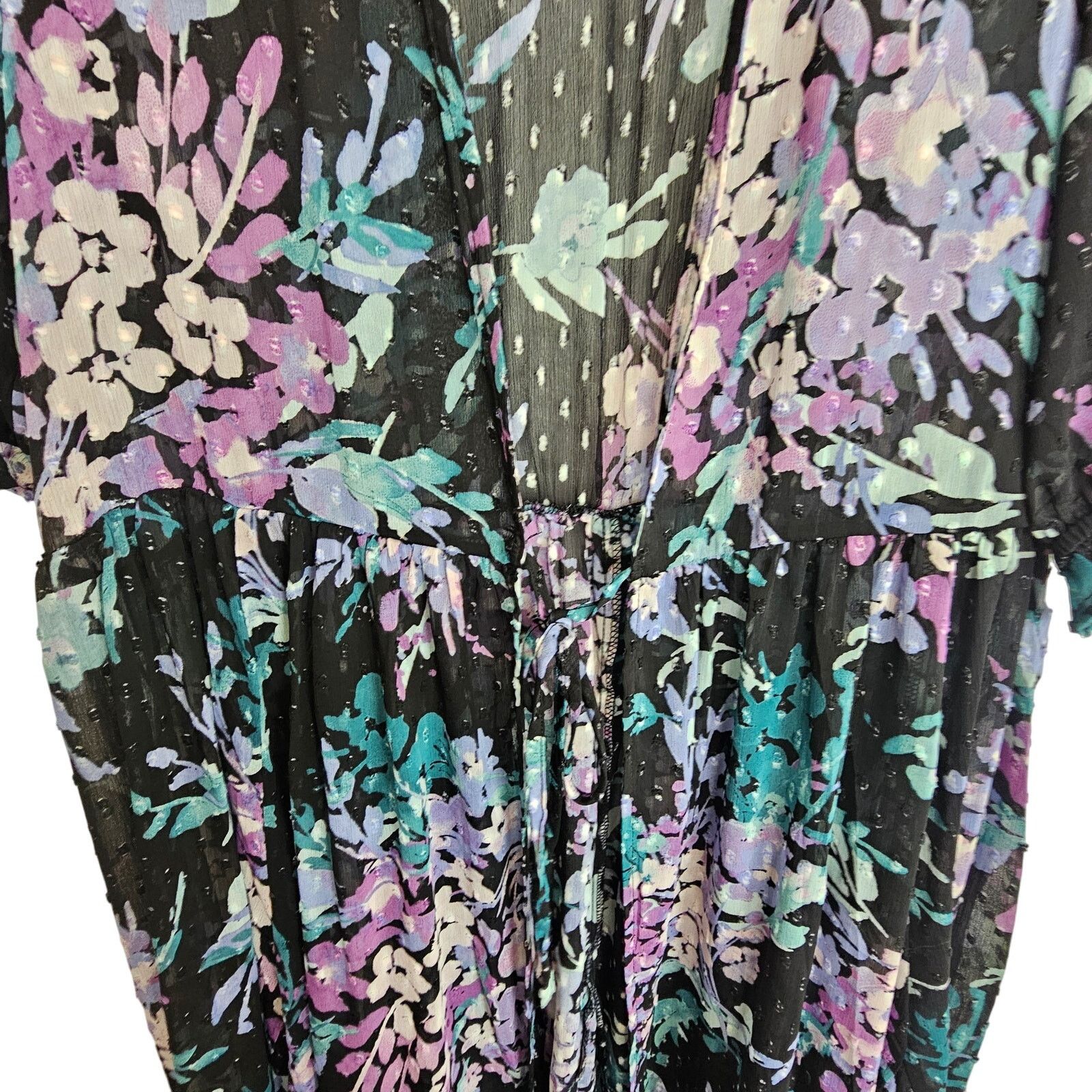 Corridor Torrid Ruffle Kimono Chiffon Clip Dot Floral Black Tiered Size XL / US 12-14 / IT 48-50 - 4 Thumbnail