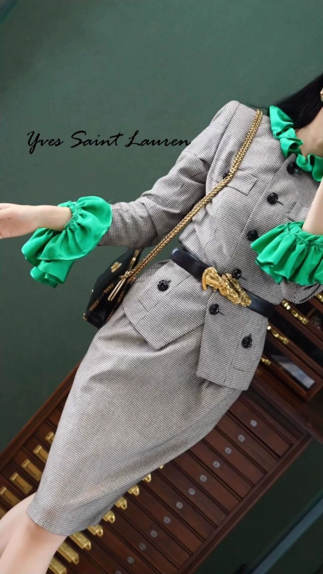 Yves Saint Laurent YSL Vintage Houndstooth Wool-Cotton Suit Skirt 36(S/M) Japan Size XS / US 0-2 / IT 36-38 - 1 Thumbnail