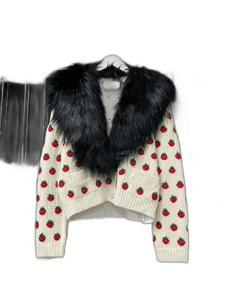 Gucci Gucci Strawberry Wool Cardigan with Removable Collar Size L / US 10 / IT 46 - 1 Thumbnail