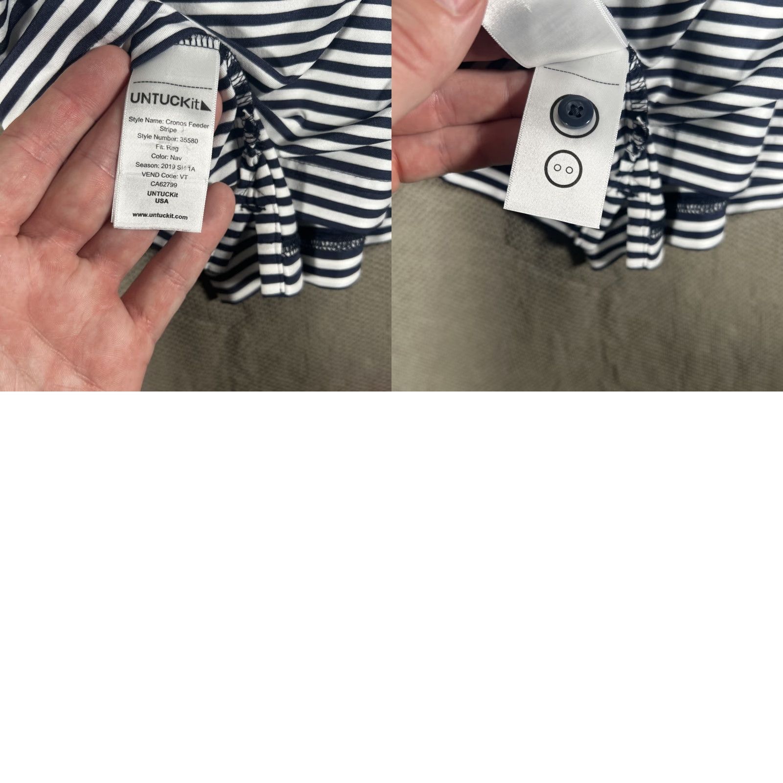 UNTUCKit UNTUCKit Men's Cronos Feeder Stripe Navy Blue White Performance Polo L Shirt PoloUNTUCKit? Size US L / EU 52-54 / 3 - 8 Thumbnail