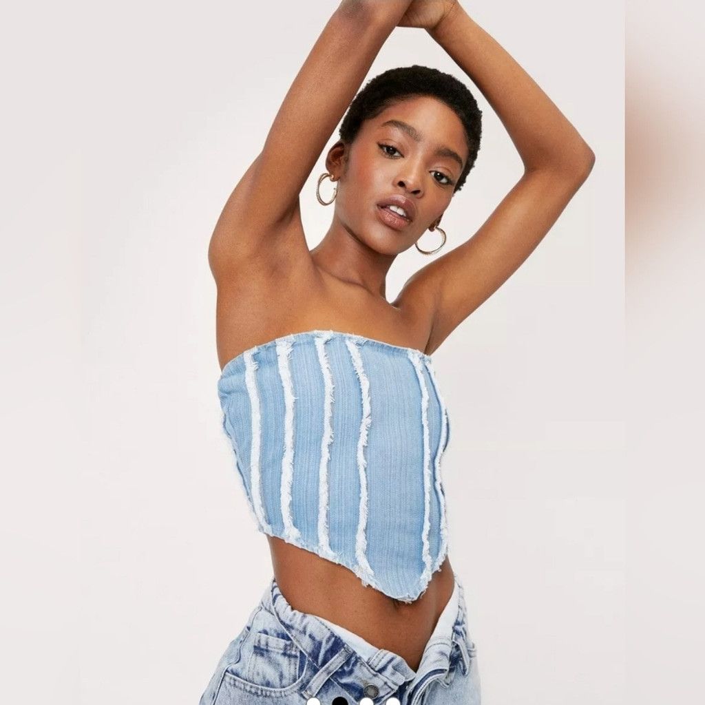 Nasty Gal NWOT Nasty Gal Denim Bandana Bandeau Seam Corset Top Size L / US 10 / IT 46 - 1 Thumbnail