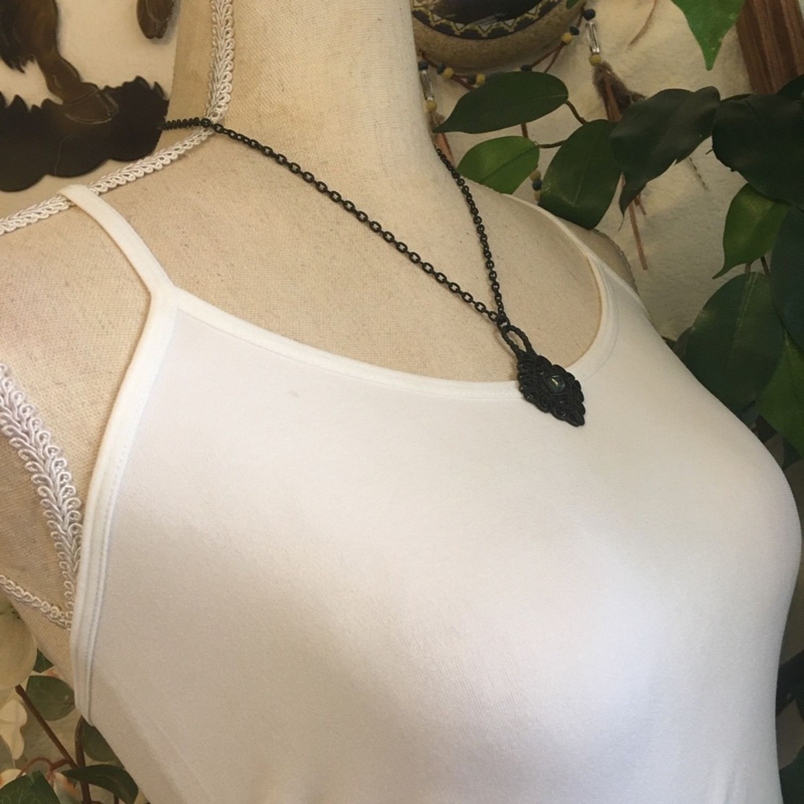 Jewelry Matte black stone accent amulet on chain Size ONE SIZE - 2 Thumbnail