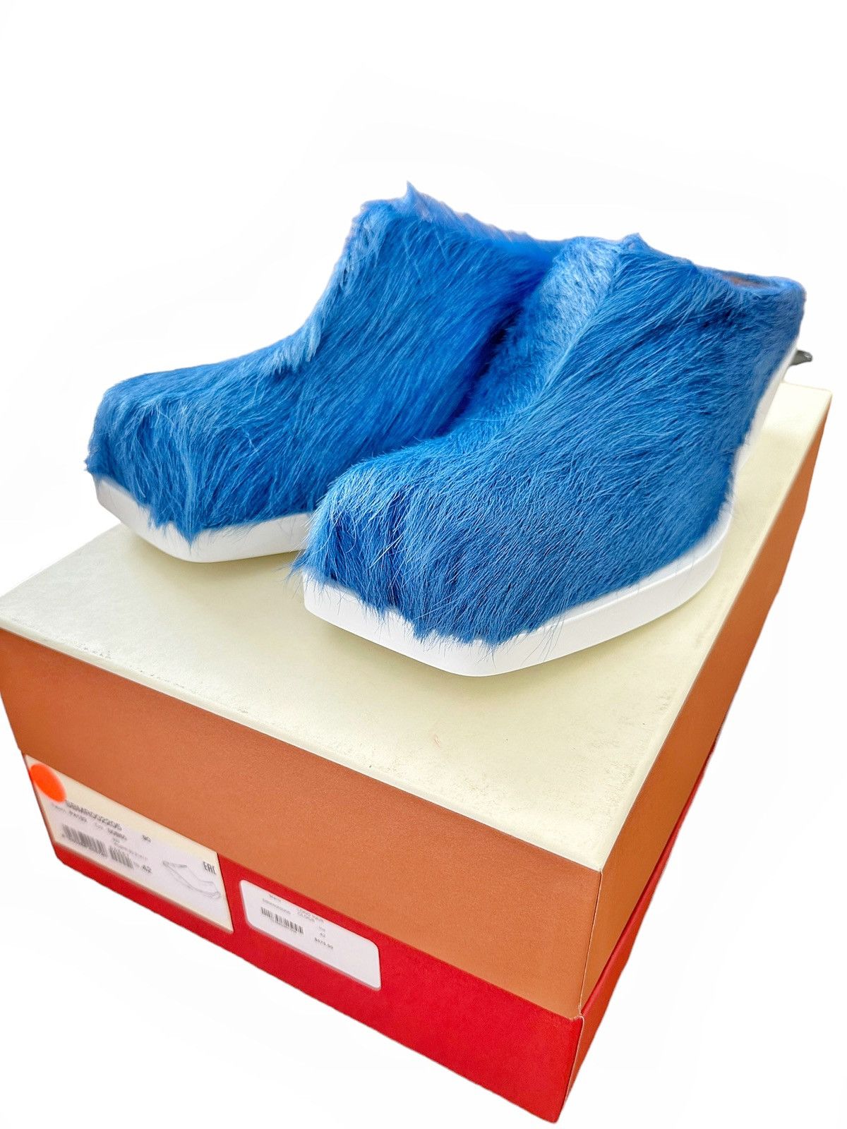 image of Marni Sz42 Long Hair Blue Calf Hair Clogs Heel Shoes Boot, Men's (Size 9)