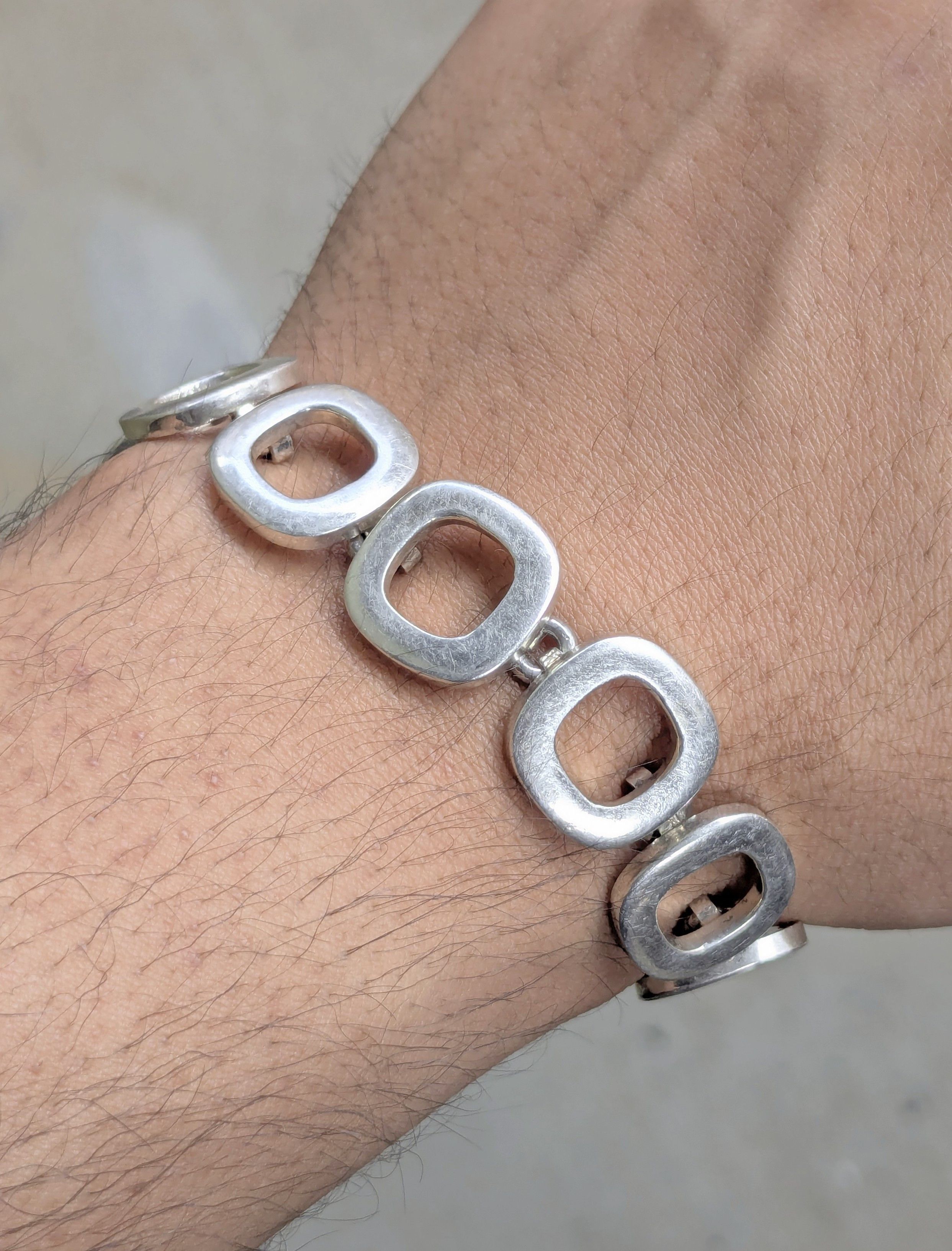 Sterling Silver × Vintage Sterling Silver Bracelet Round Square Modern Abstract Size ONE SIZE - 14 Thumbnail