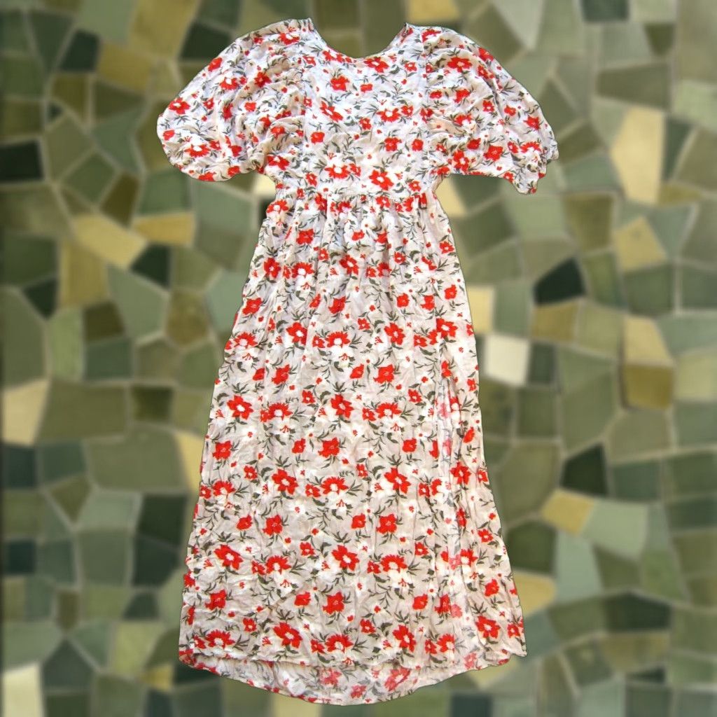 Vintage VINTAGE Time After Time Floral Maxi Dress Open Back Long Rayon Orange Green Large Size L / US 10 / IT 46 - 1 Thumbnail