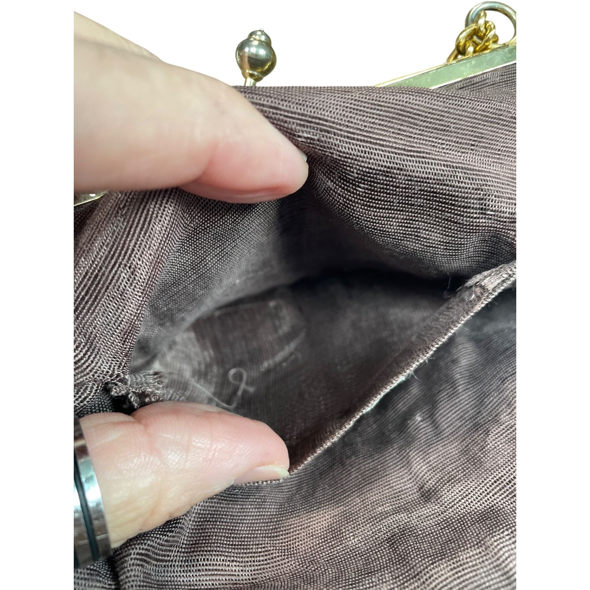 Handmade Italian handmade womans brown fabric gold ware kisslock hand Size ONE SIZE - 12 Thumbnail