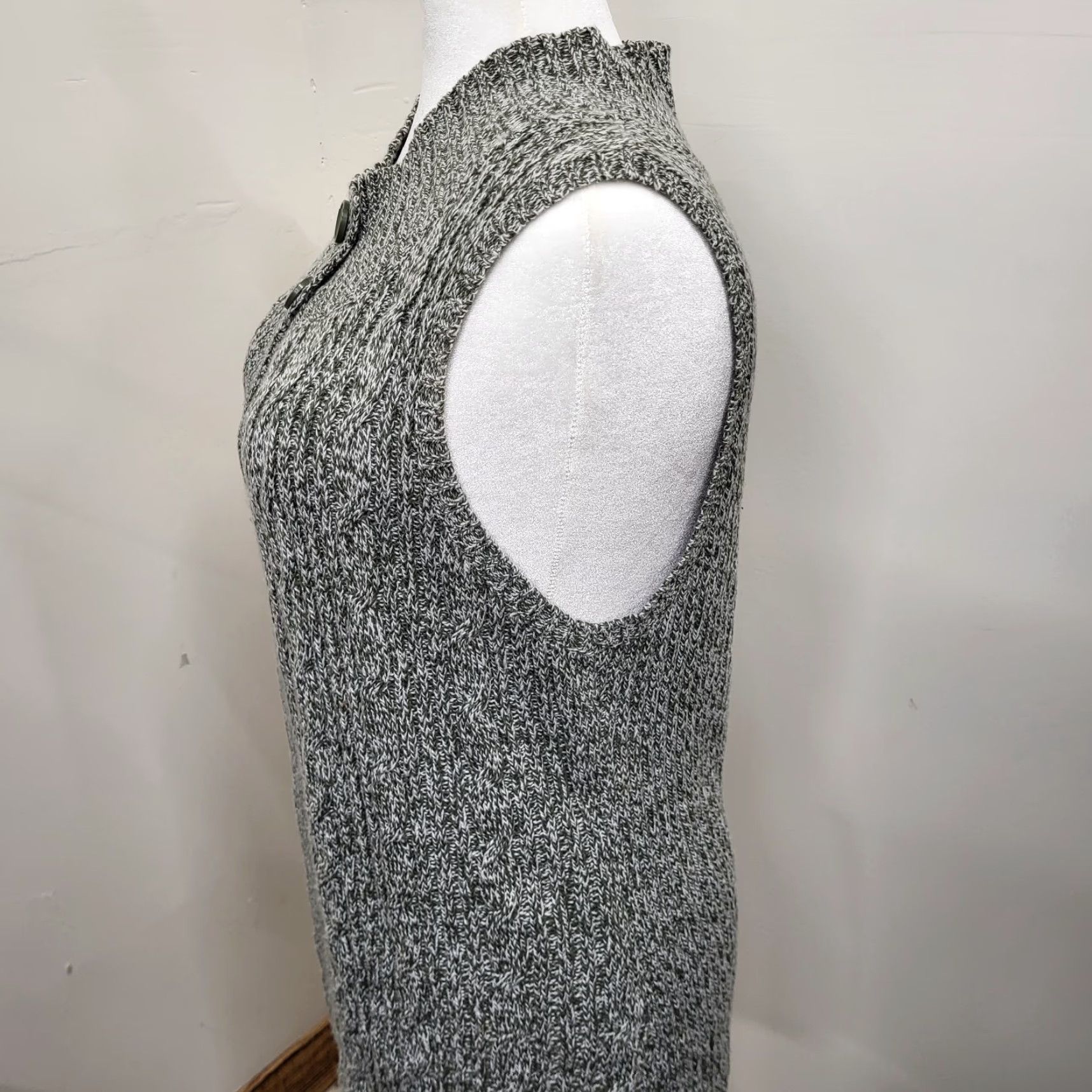 Vintage Kim Rogers 2 Button Sweater Vest Womens XL Gray Green Marbled Cotton Blend Knit Sleeveless Crew Neck Casual Workwear Bohemian Size XL / US 12-14 / IT 48-50 - 5 Thumbnail
