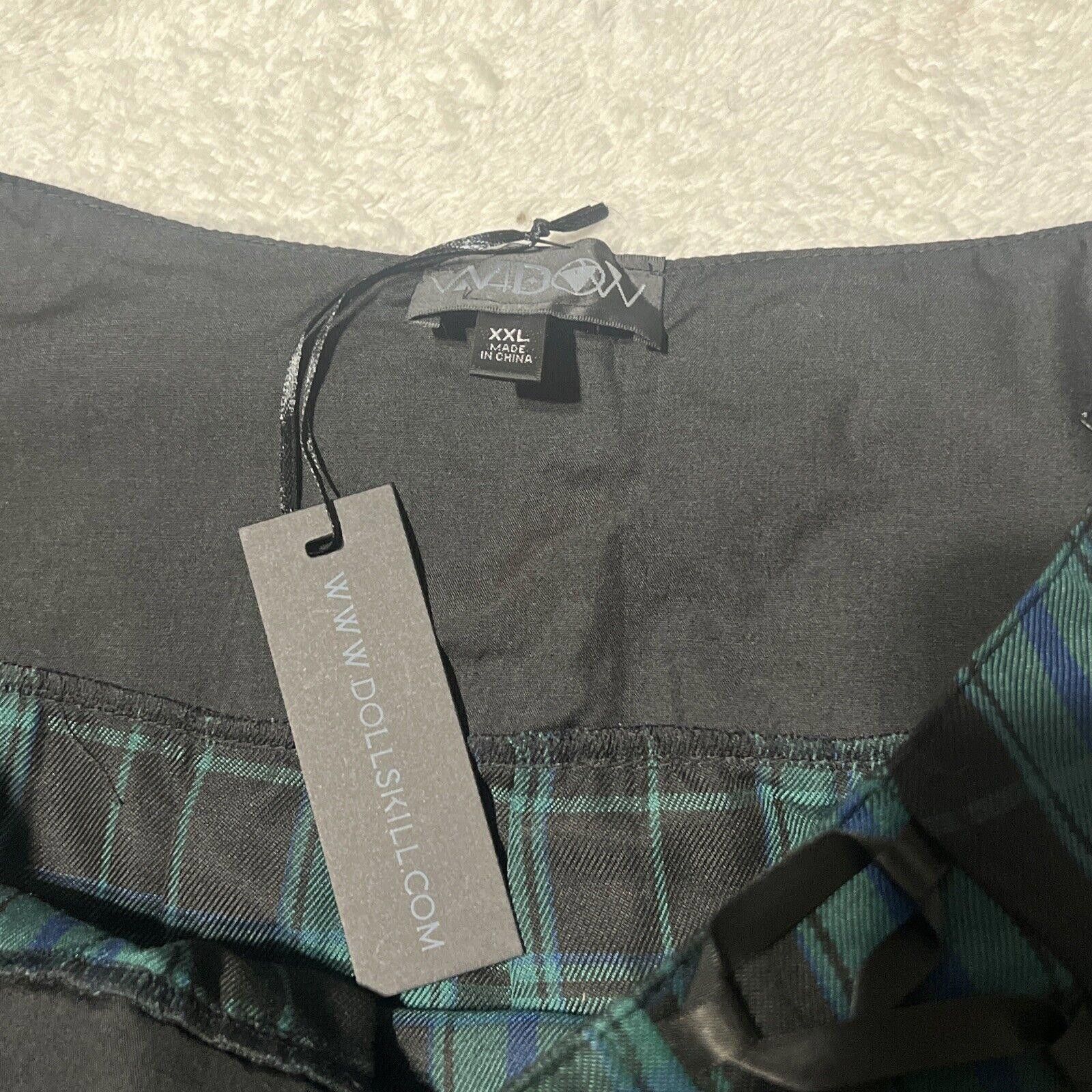 Designer XXL Plaid Widow Mini Skirt Lace Pleated Goth Teal Tartain Size 42" / US 20 - 4 Thumbnail