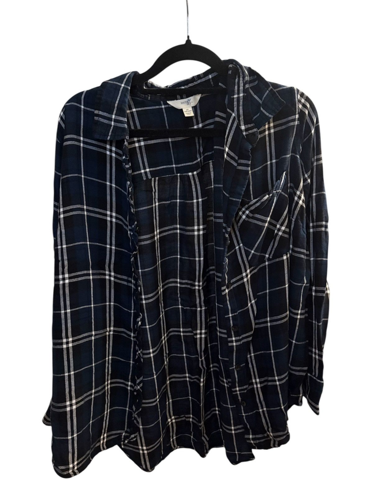 Other Terra Sky navy blue and white plaid blouse Size XL / US 12-14 / IT 48-50 - 1 Thumbnail