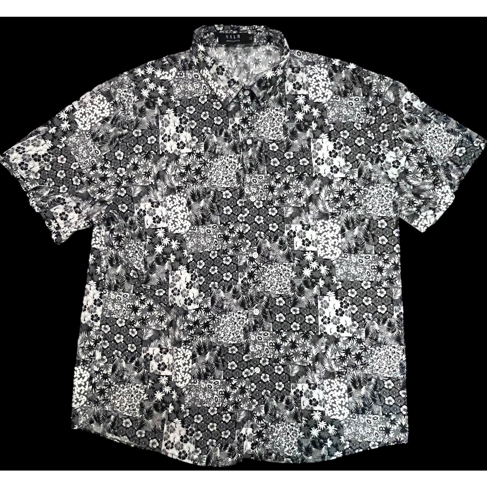 Other SSLR Men’s XL Hawaiian Shirt Black White Patch Floral Aloha Size US XL / EU 56 / 4 - 7 Thumbnail