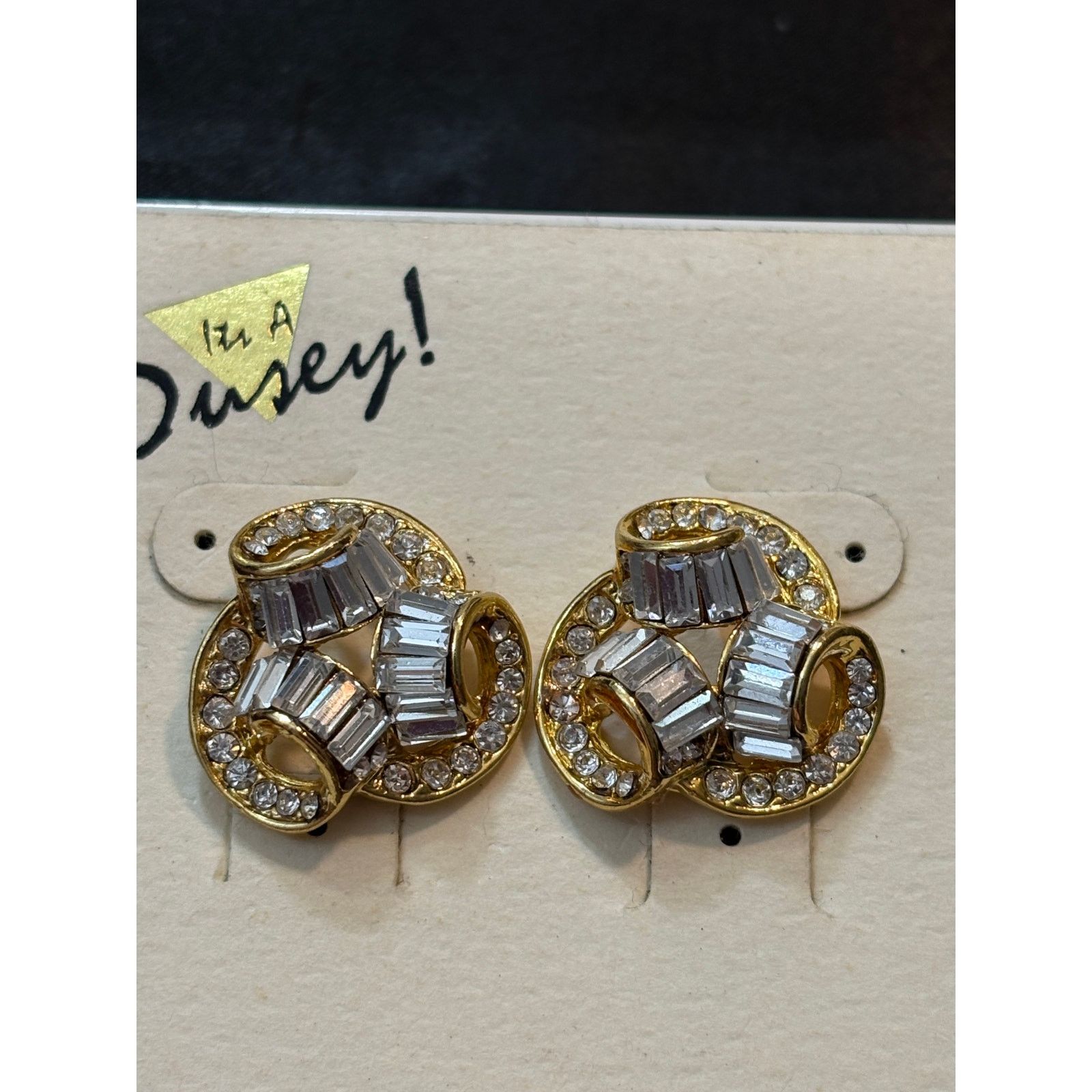 Other Vintage Dusey Rhinestone Earrings Gold Tone 16 g Size ONE SIZE - 3 Thumbnail