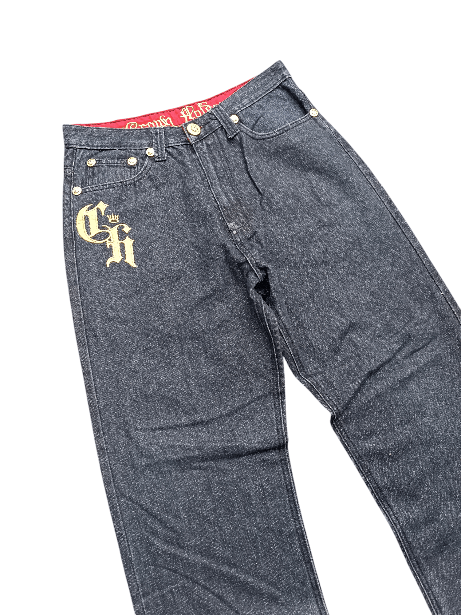 Affliction Crown Holder Gold Embroidered Baggy Y2K Wide Leg Denim E185 Size US 30 / EU 46 - 5 Thumbnail