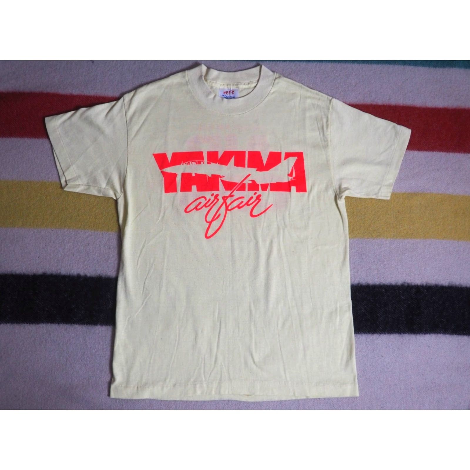TEE JAYS VTG 80s Hef T Yakima WA Air Fair Fighter Jet USA Yellow Tee T-Shirt Mens S Size US S / EU 44-46 / 1 - 3 Thumbnail