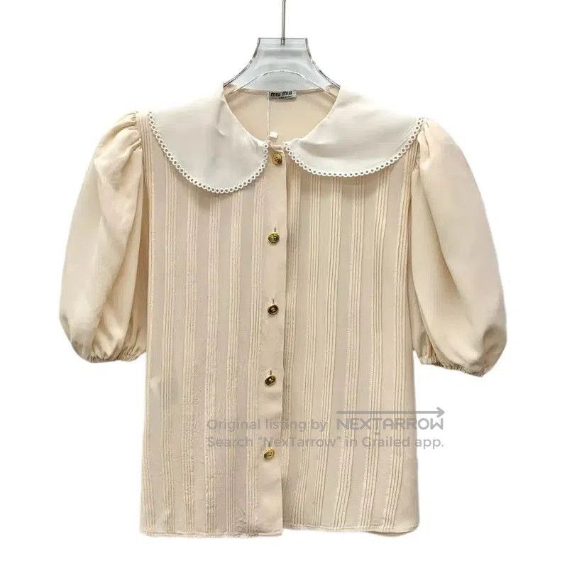 Miu Miu Miu Miu Beige Silk Blouse with Peter Pan Collar . Size XS / US 0-2 / IT 36-38 - 1 Thumbnail