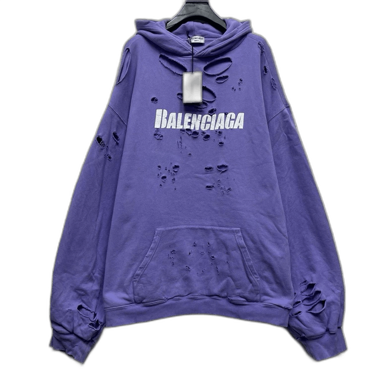 Balenciaga Balenciaga Distressed Logo Purple Hoodie Size US XL / EU 56 / 4 - 1 Thumbnail