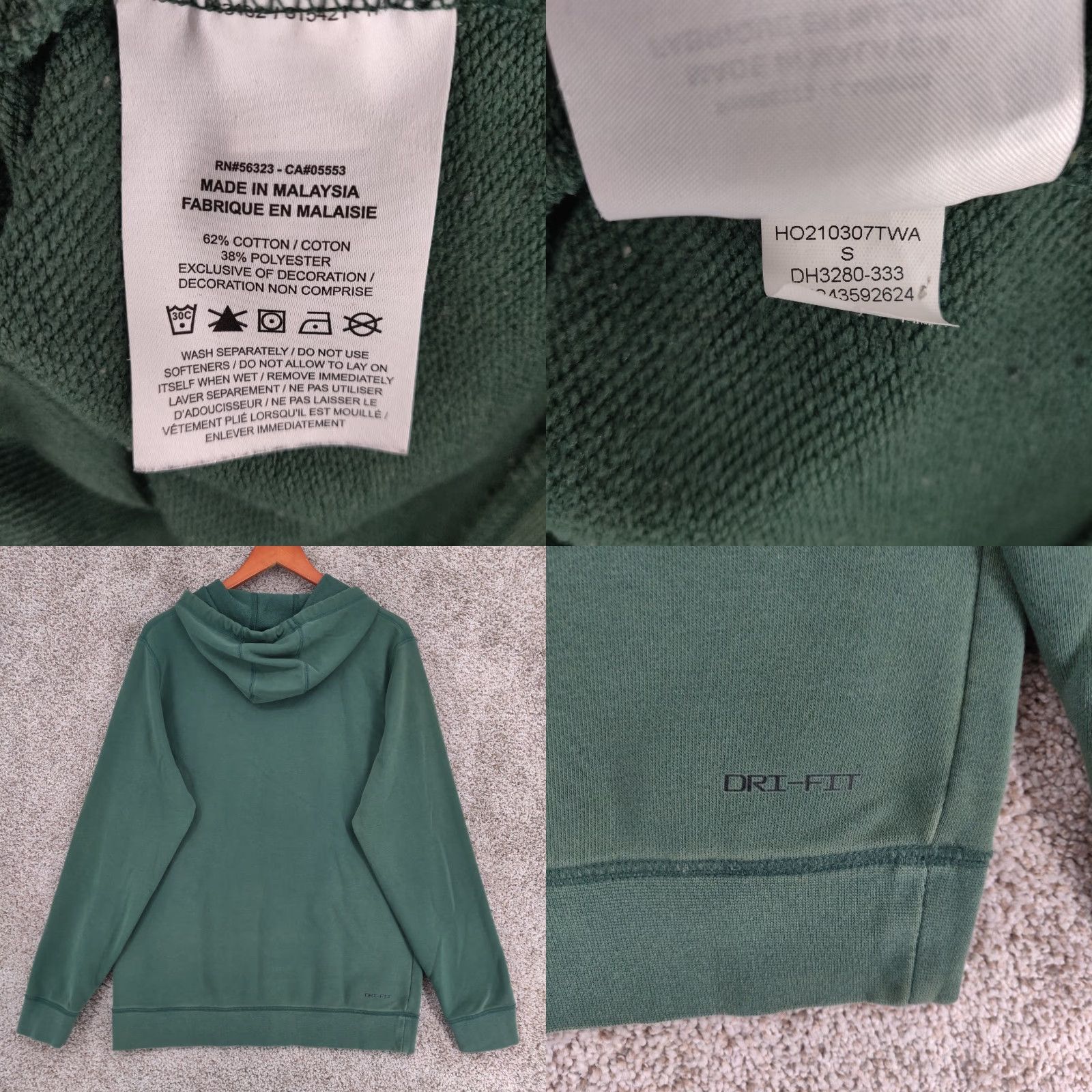 Nike Nike Air Jordan Hoodie Adult Small Green Pullover Fleece Logo 90s Classic Outdoor Sports Mens Size US S / EU 44-46 / 1 - 8 Thumbnail