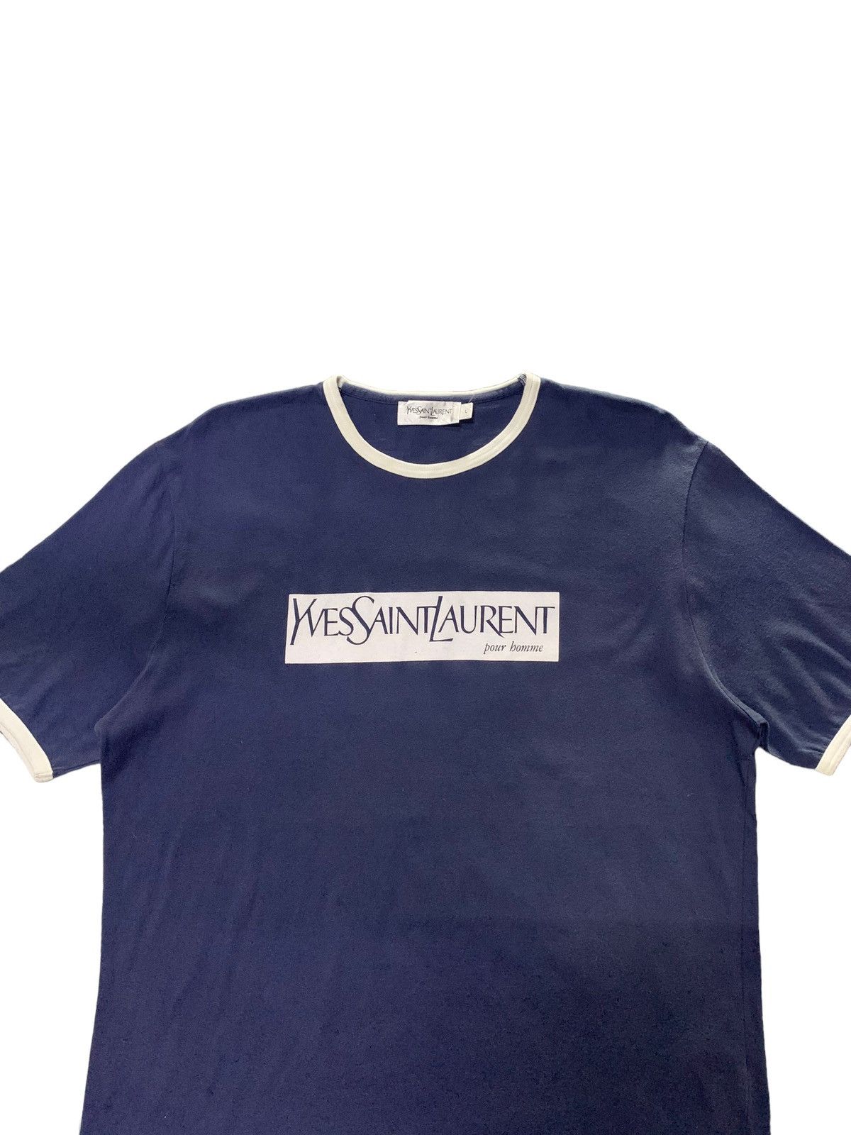 Yves Saint Laurent YSL Yves Saint Lauren Pour Homme Script logo Ringer Tshirt Size US L / EU 52-54 / 3 - 3 Thumbnail