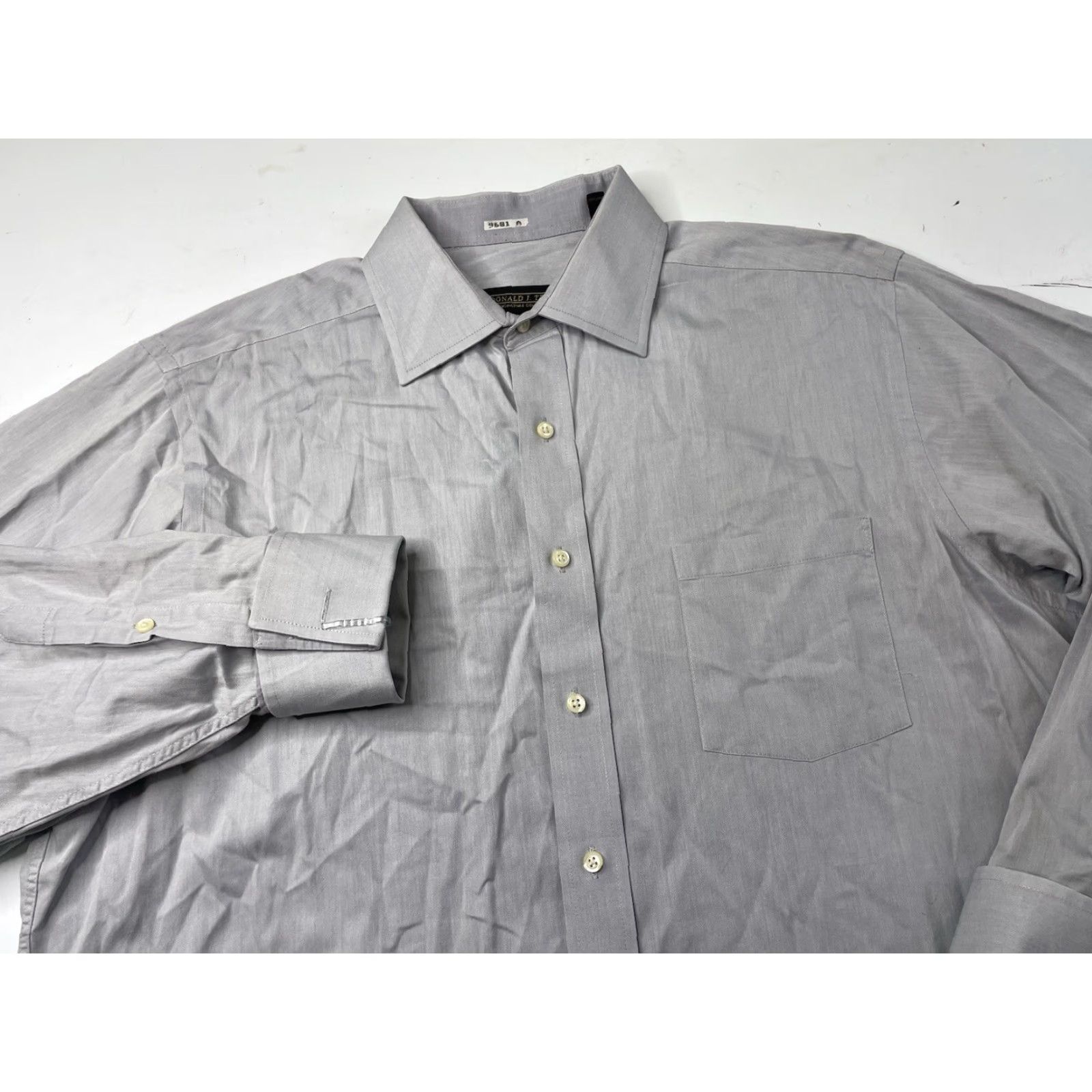 Vintage Donald J. Trump Shirt Mens 17 Dress Shirt Long Sleeve Collared French Cuff Gray Cotton Button 17 Regular Mens Size US XL / EU 56 / 4 - 2 Thumbnail