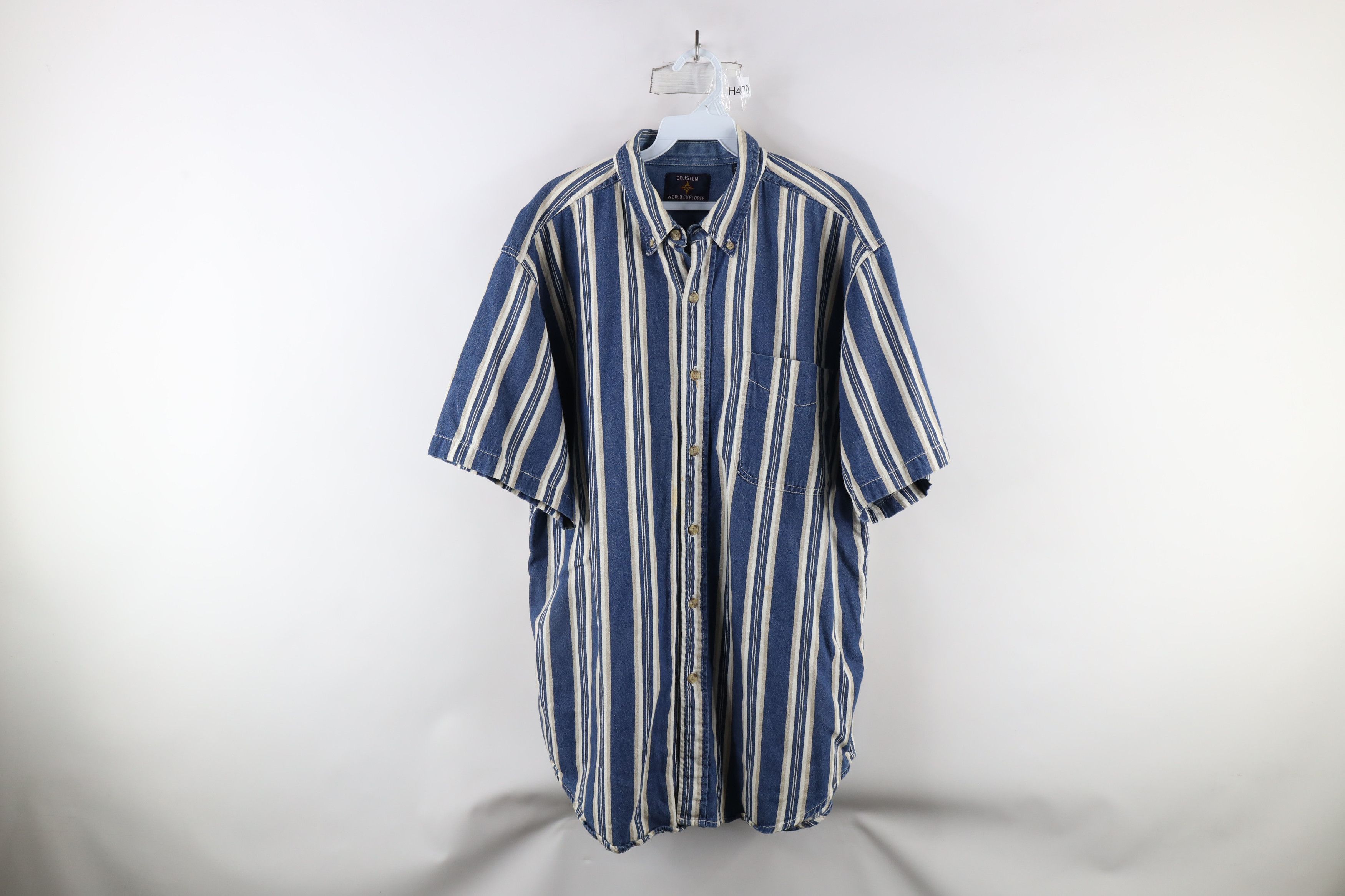 Vintage Vintage 90s Streetwear Striped Baggy Denim Button Down Shirt Size US L / EU 52-54 / 3 - 1 Thumbnail