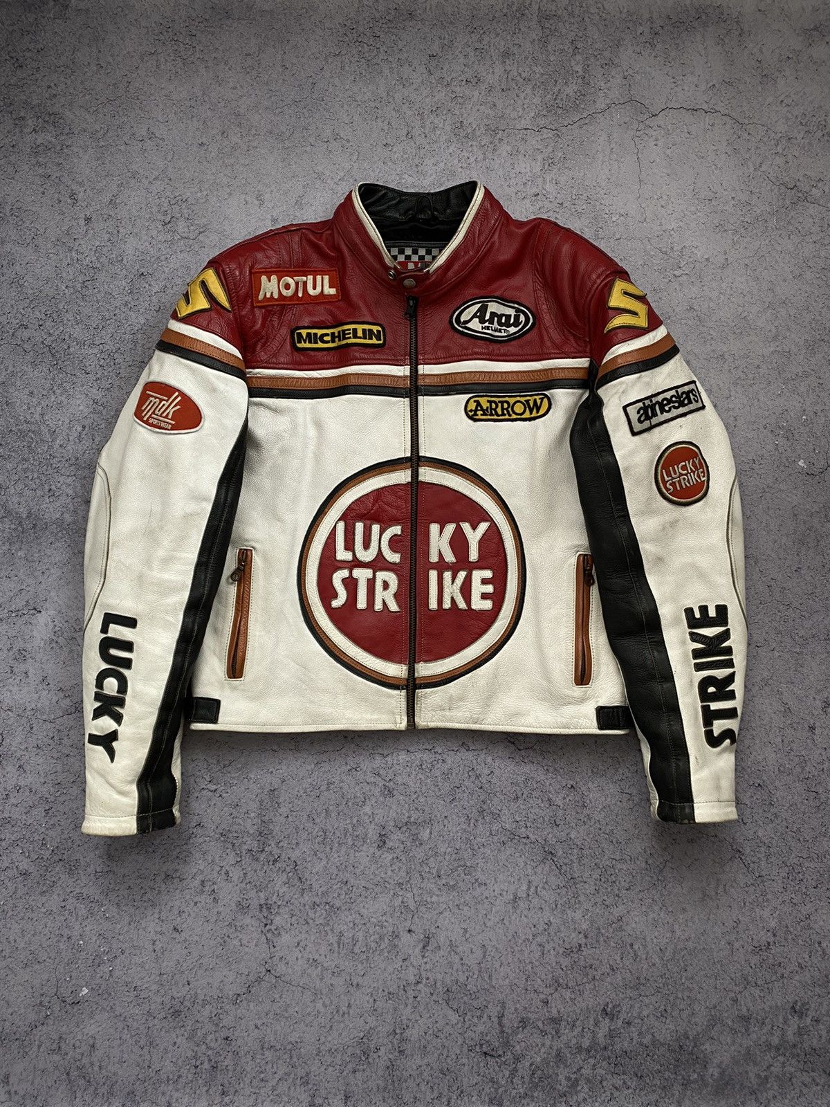 Vintage Vintage 90s Lucky Strike Racing Moto Leather Jacket | Grailed