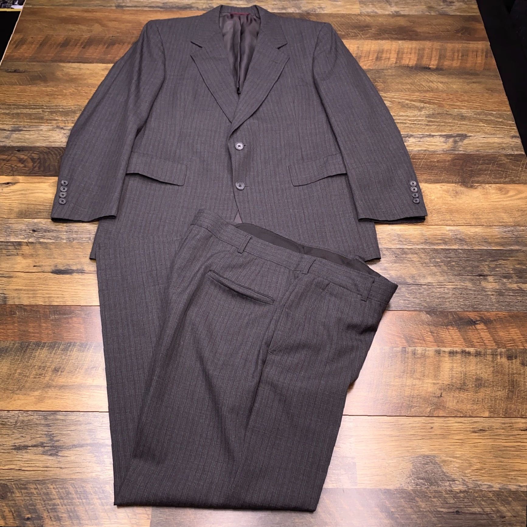 Hart Schaffner Marx Hart Schaffner Marx Suit 40R Gray Striped Wool 2 Piece USA 2 Piece Mens Jacket Pants 40 Waist 35 Inseam Regular Modern Classic Vintage N/A Size 40R - 2 Thumbnail