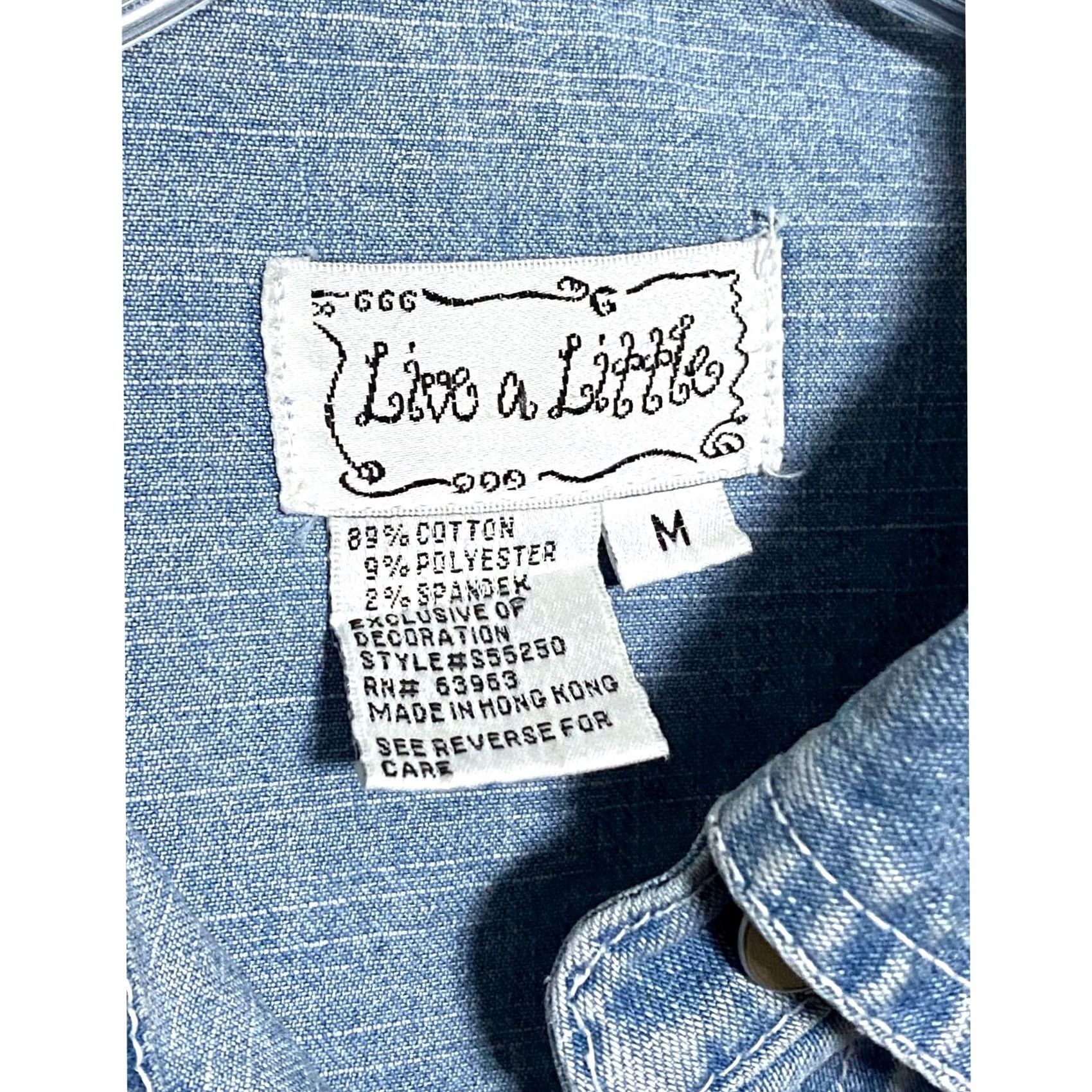 Denime VTG Live A Little Floral Beaded Jean Denim Jacket Women M Boho 90s Country Artsy Jacket Mens Women Girls Size 32" / US 10 / IT 46 - 5 Thumbnail