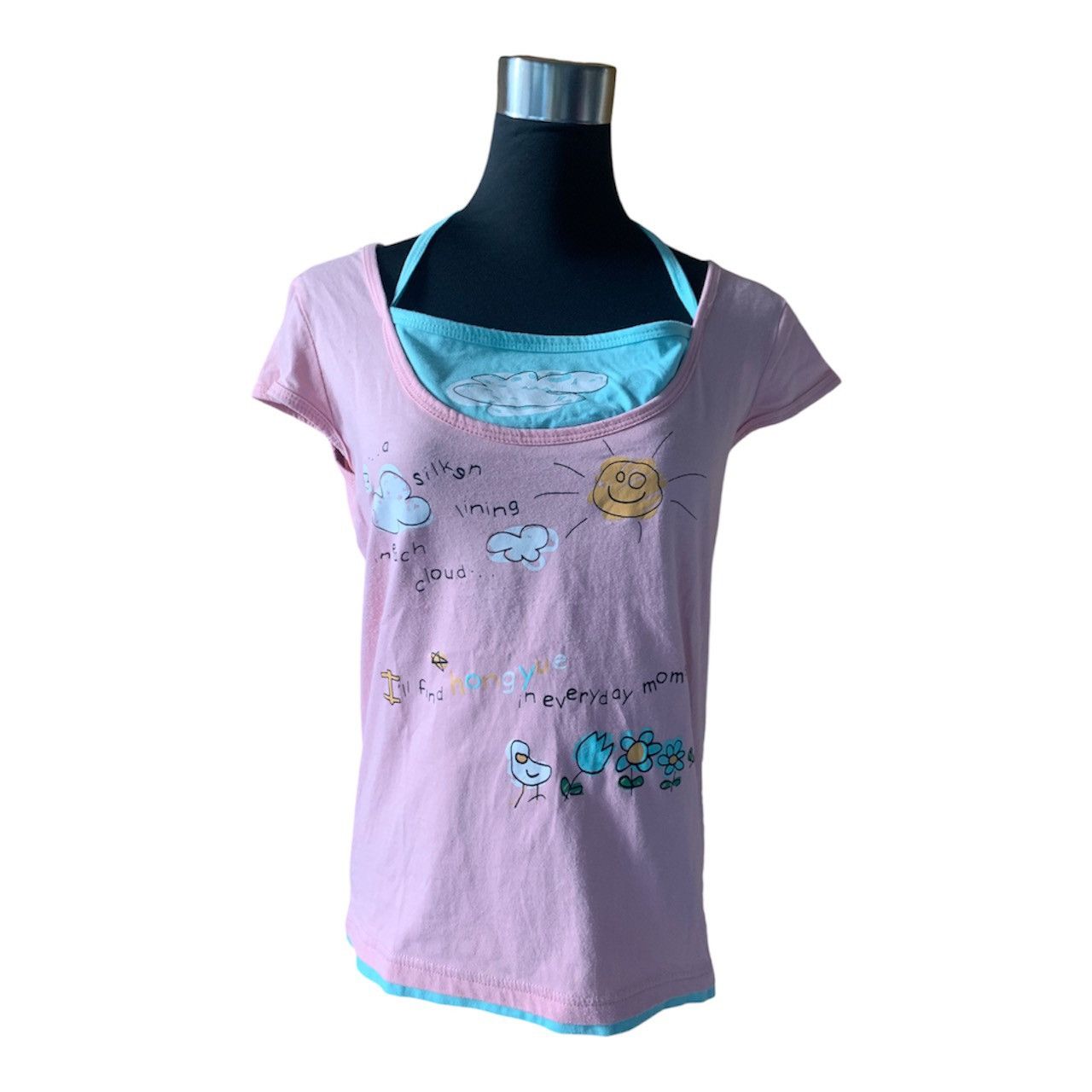 Vintage Vintage Y2K 90s Graphic Layered Baby Tee Pink and Blue Size M / US 6-8 / IT 42-44 - 1 Thumbnail