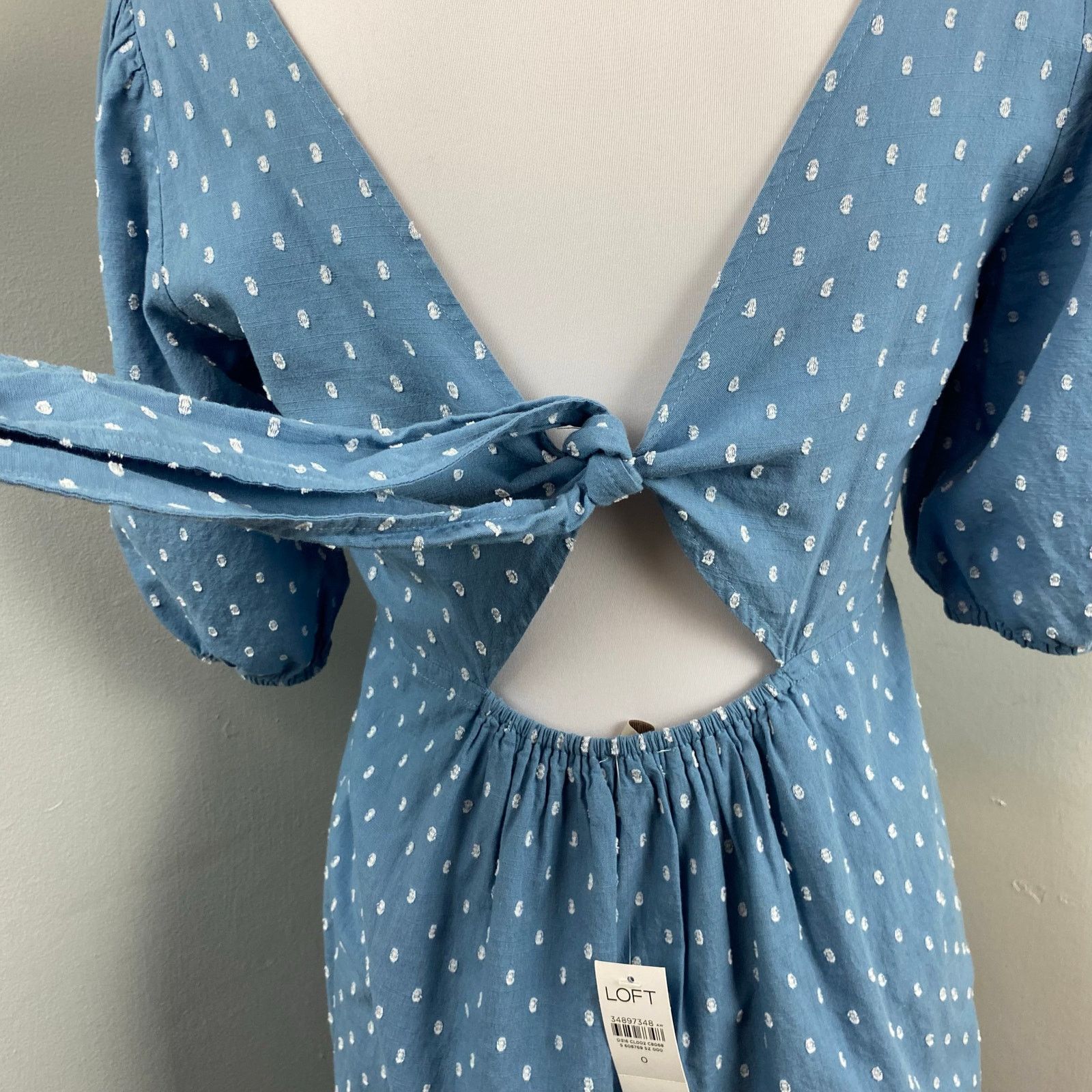 Loft Loft Poolside Blue Swiss Dot Tie Back Flounce Swing Dress Size XS / US 0-2 / IT 36-38 - 6 Thumbnail