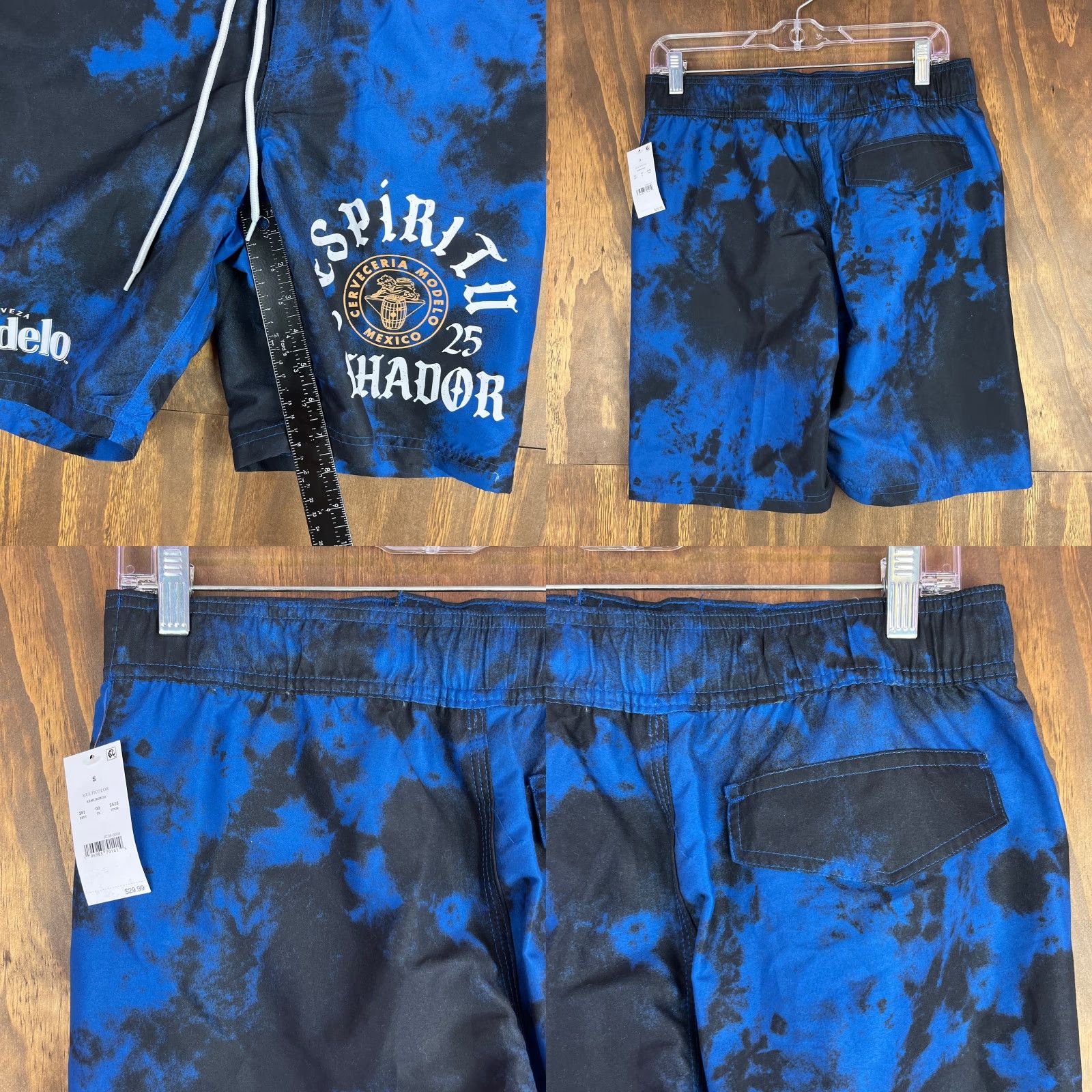 ESPIRIT Modelo Mens Shorts Blue Elastic Board Especial Espiritu Luchador Swim Surf Small Size US 29 - 8 Thumbnail