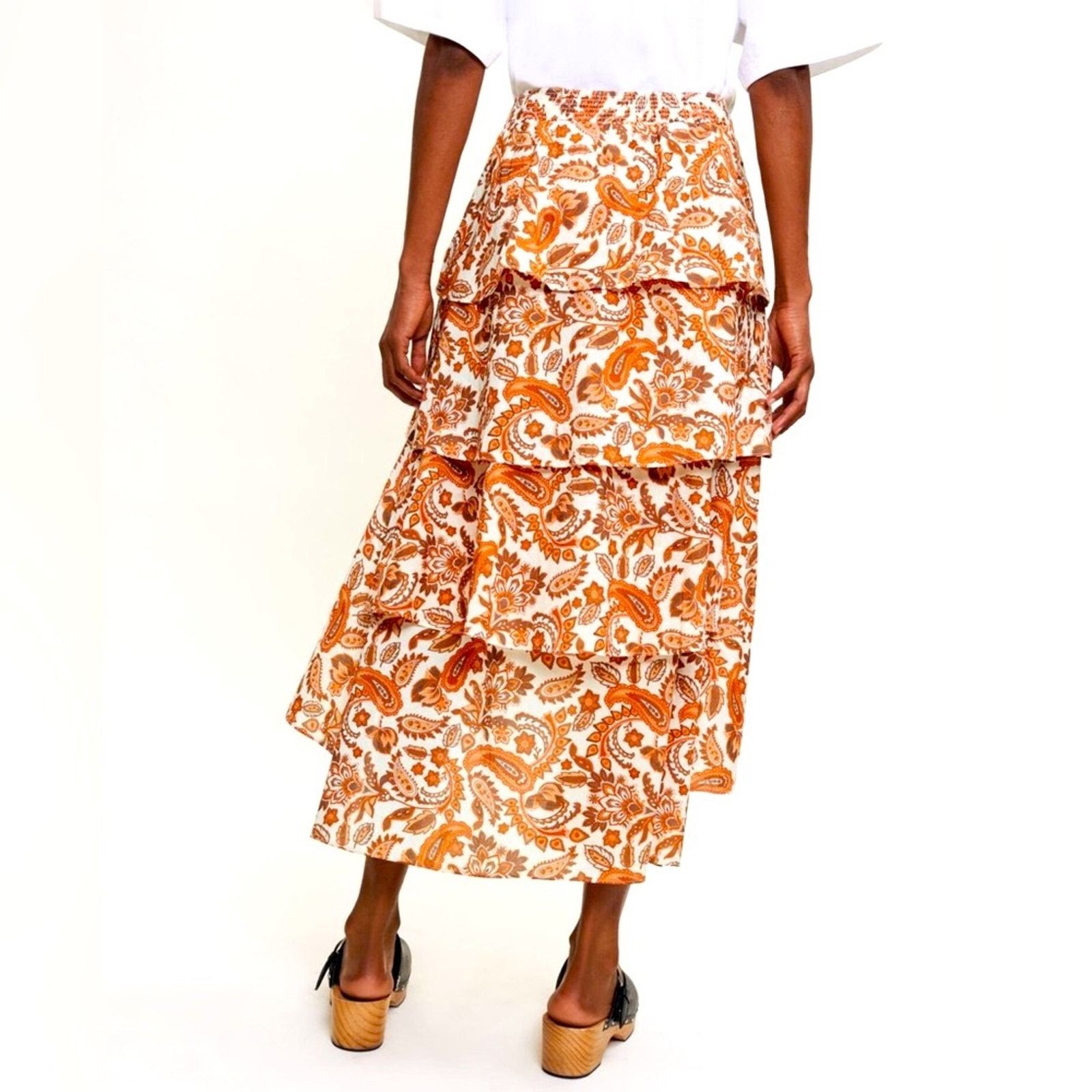 Maje MAJE $345 Orange Paisley Cotton Tiered Skirt FR34 USXS Size 26" / US 2 / IT 38 - 10 Thumbnail