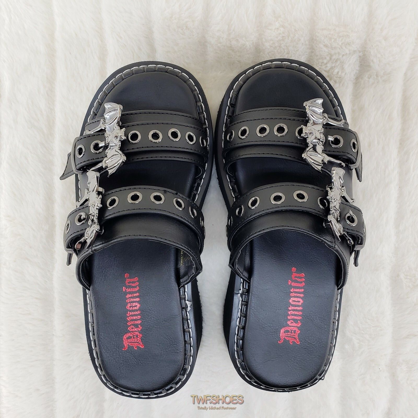 Other DEMONIA Emily 100 Black 2" Platform Bat Buckle Slip On Sanda Size US 11 / IT 41 - 3 Thumbnail