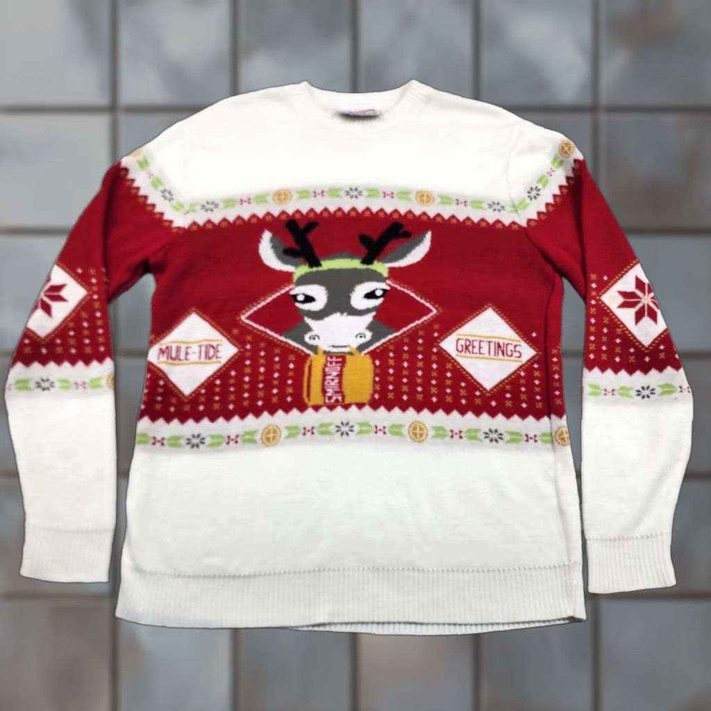Vintage Smirnoff Sweater Mens M Red Ugly Christmas Mule-Tide Greetings Graphic Print Knit Pullover Crew Neck Holiday Party/Cocktail Seasonal Mens Size US M / EU 48-50 / 2 - 1 Thumbnail