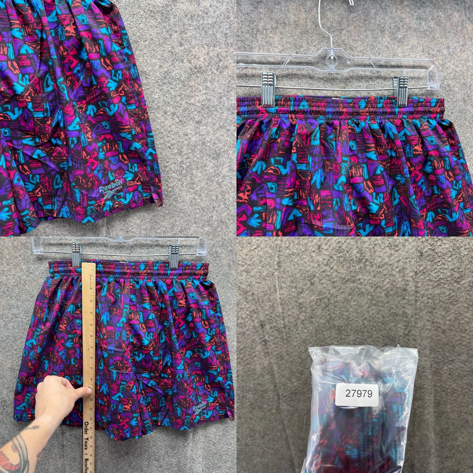 Reebok VINTAGE Reebok Shorts Men Medium Purple Geometric 90s USA Board Shorts Size US 31 - 8 Thumbnail