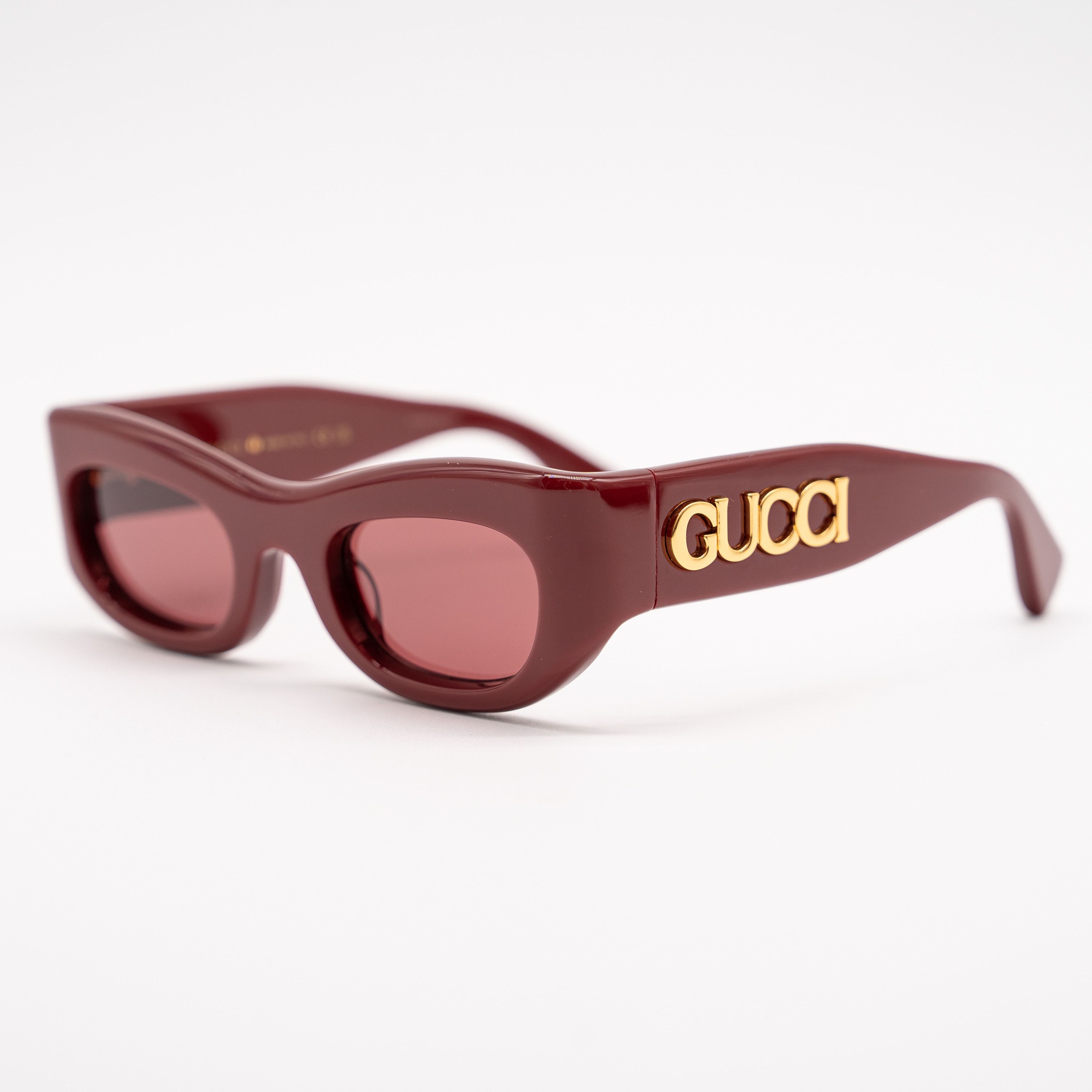 Gucci Gucci GG1809S Rectangular Sunglasses Red Gold Acetate Size ONE SIZE - 1 Thumbnail