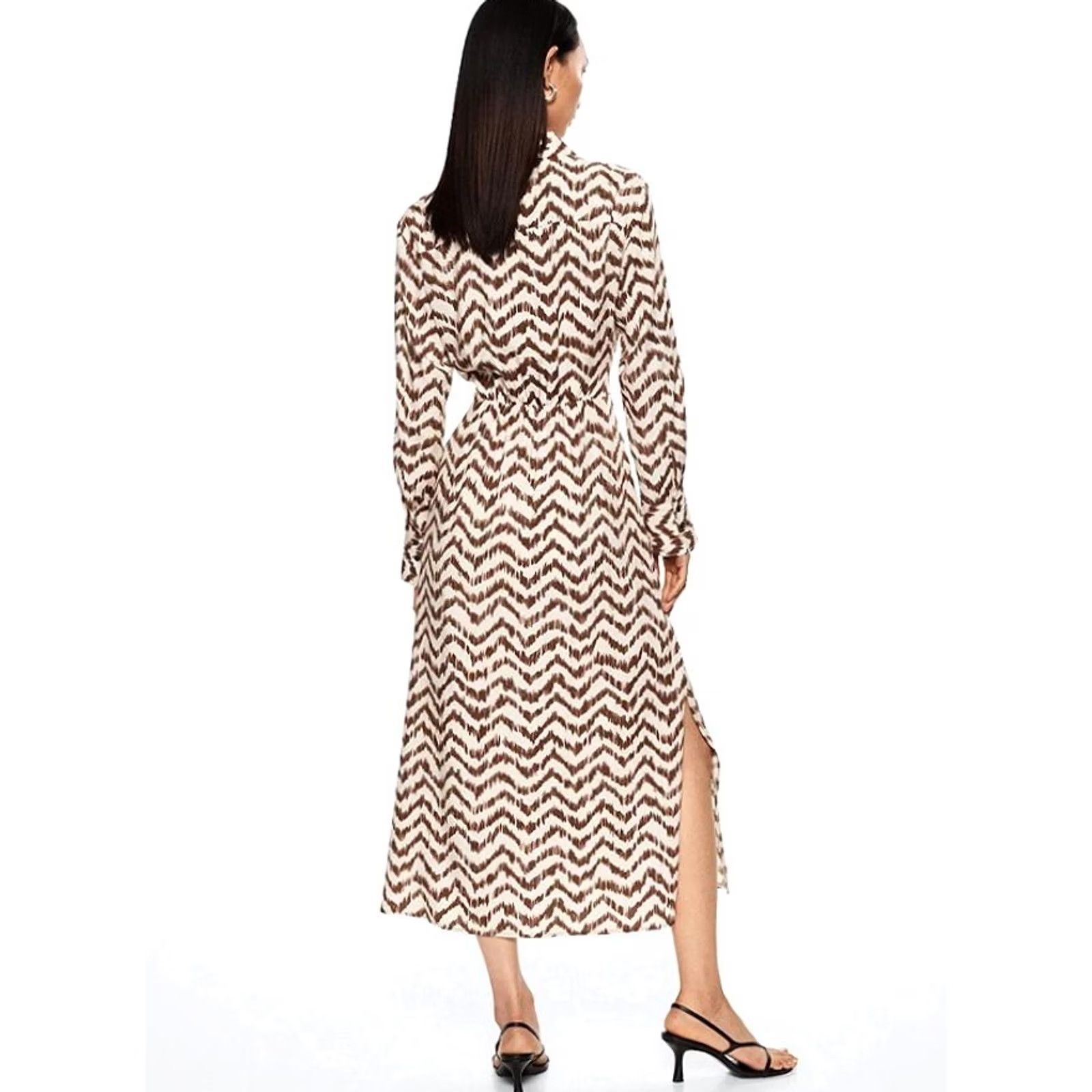 Mango Mango MNG Grape Geometric Midi Shirt Dress Brown Ivory Women's Size 20 Plus NWT Fashion Shirt Dress Womens Size 3XL / US 20-22 - 4 Thumbnail