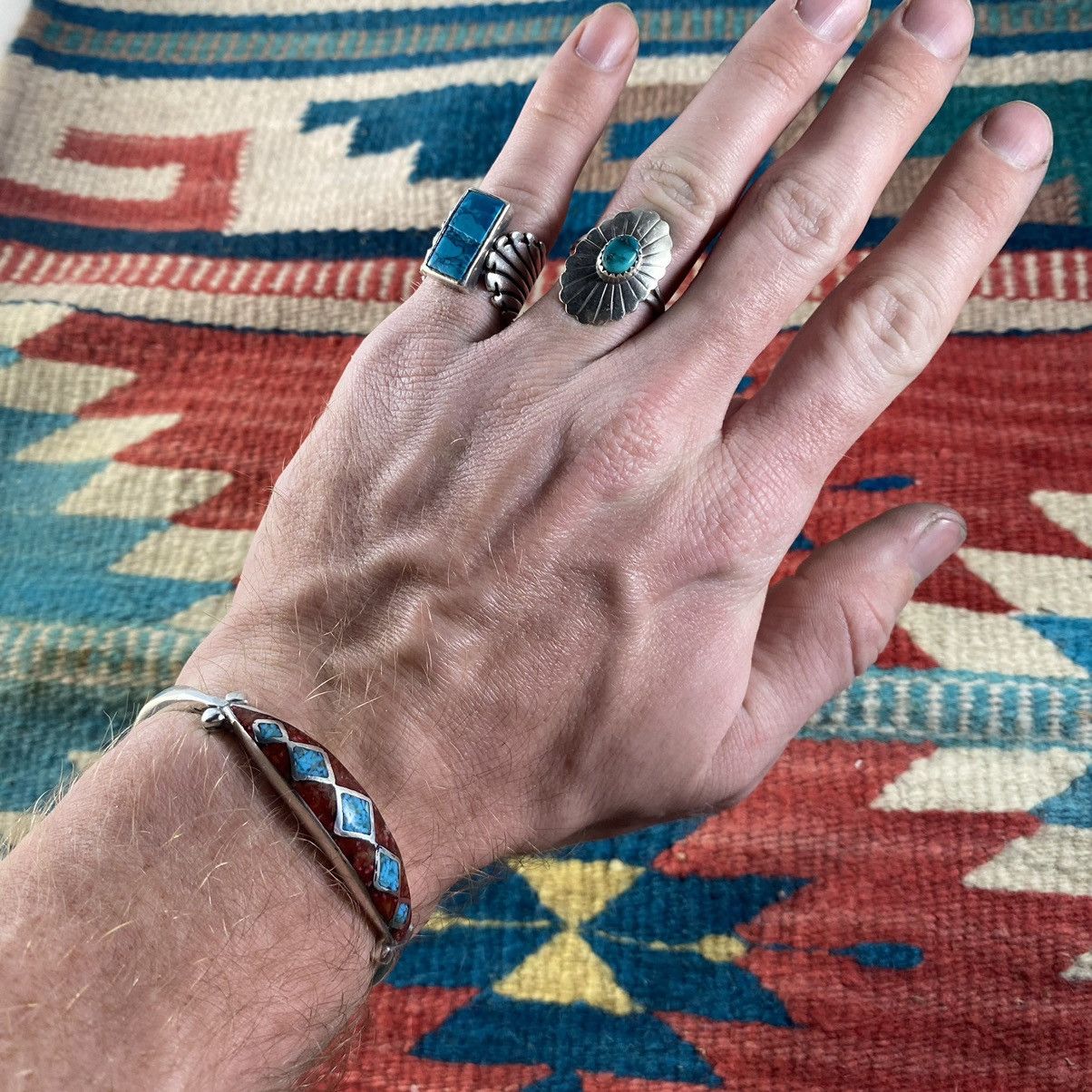 Kapital × Vintage Vtg Navajo Sterling Silver Turquoise Coral Chip Inlay Cuff Size ONE SIZE - 8 Thumbnail